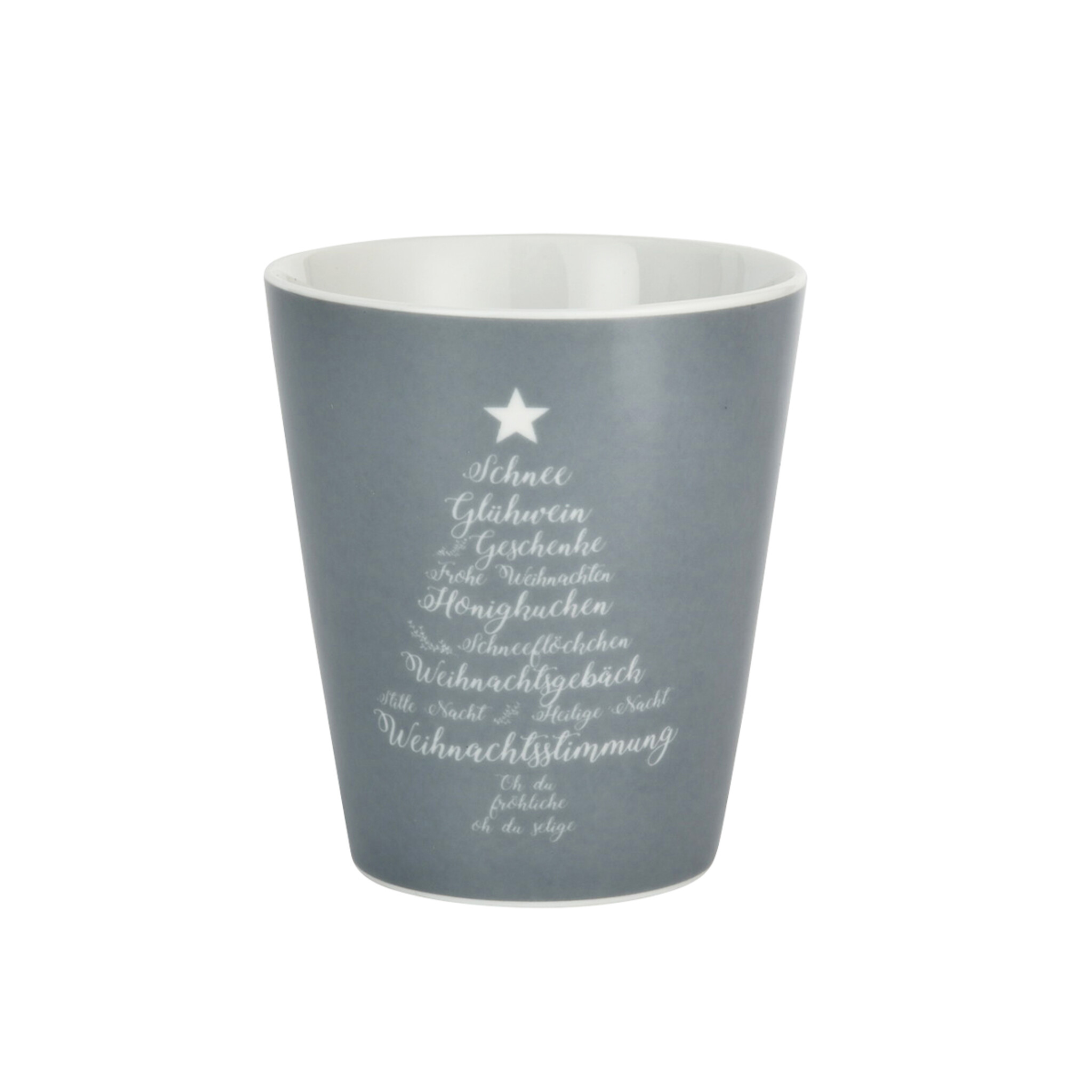 Happy Mug Becher Christmas Words, grau 