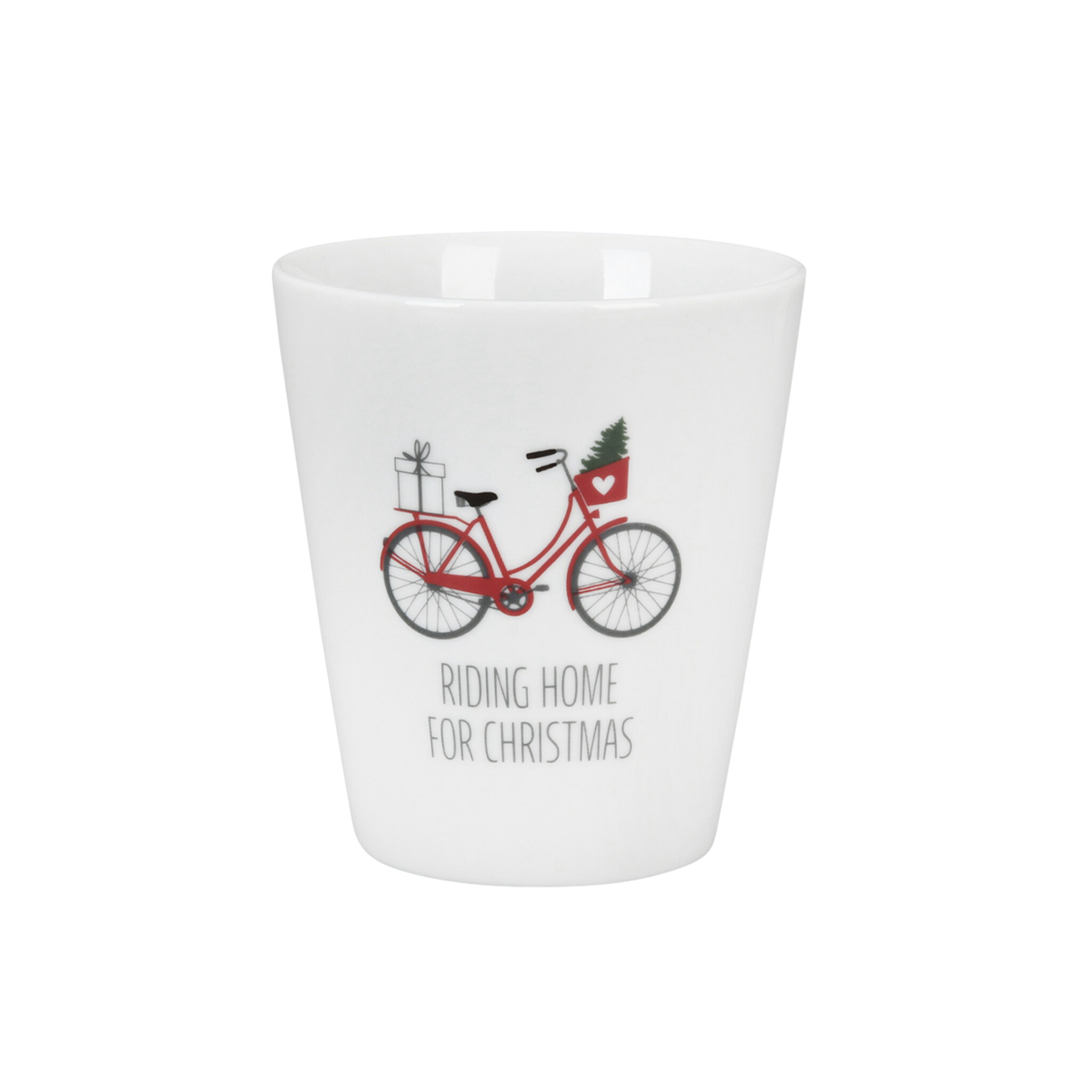 Happy Mug Becher Riding Home for Christmas Bike, weiss 