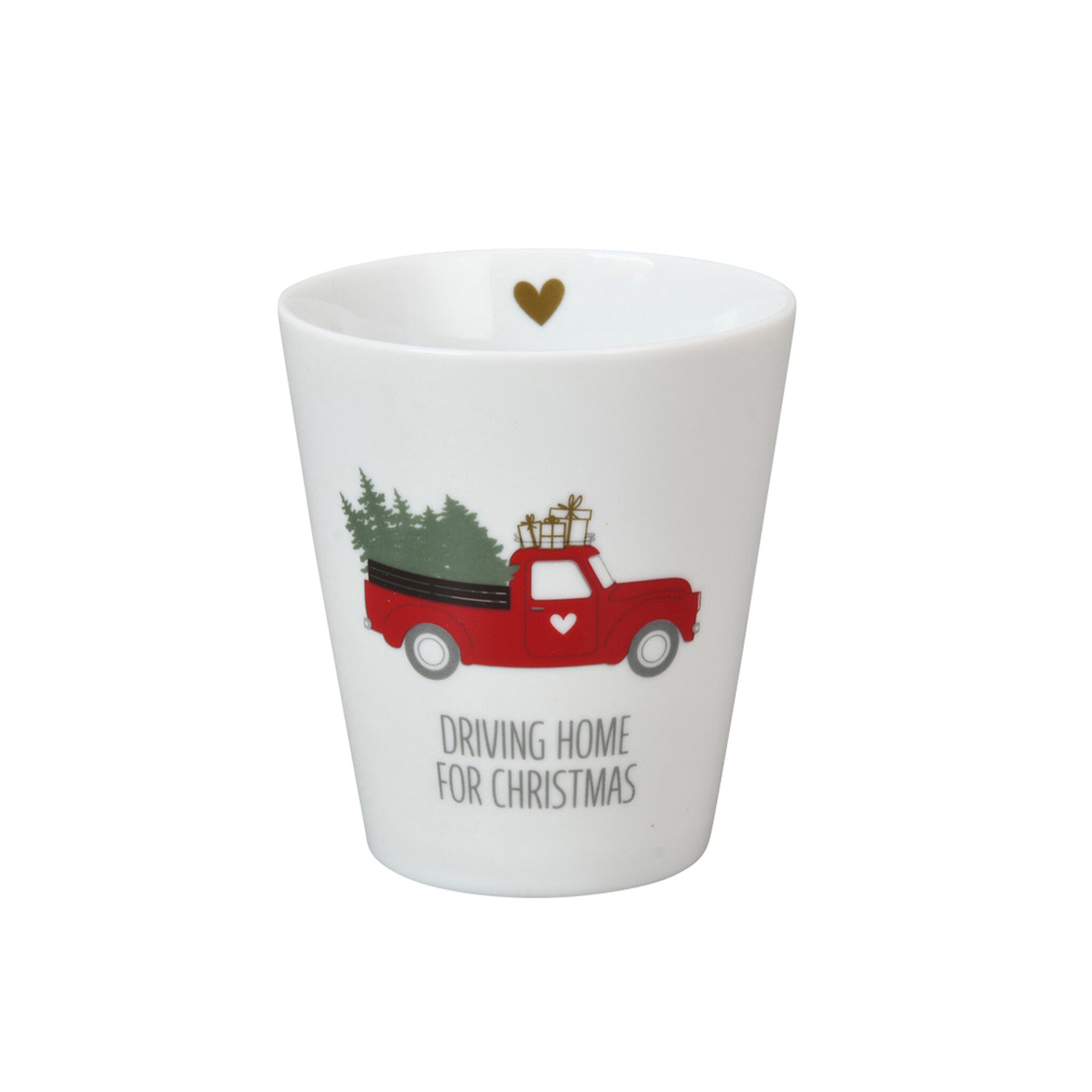 Happy Mug Becher Driving home for Christmas Truck, weiss Ø 8,7 cm, Höhe 10 cm
