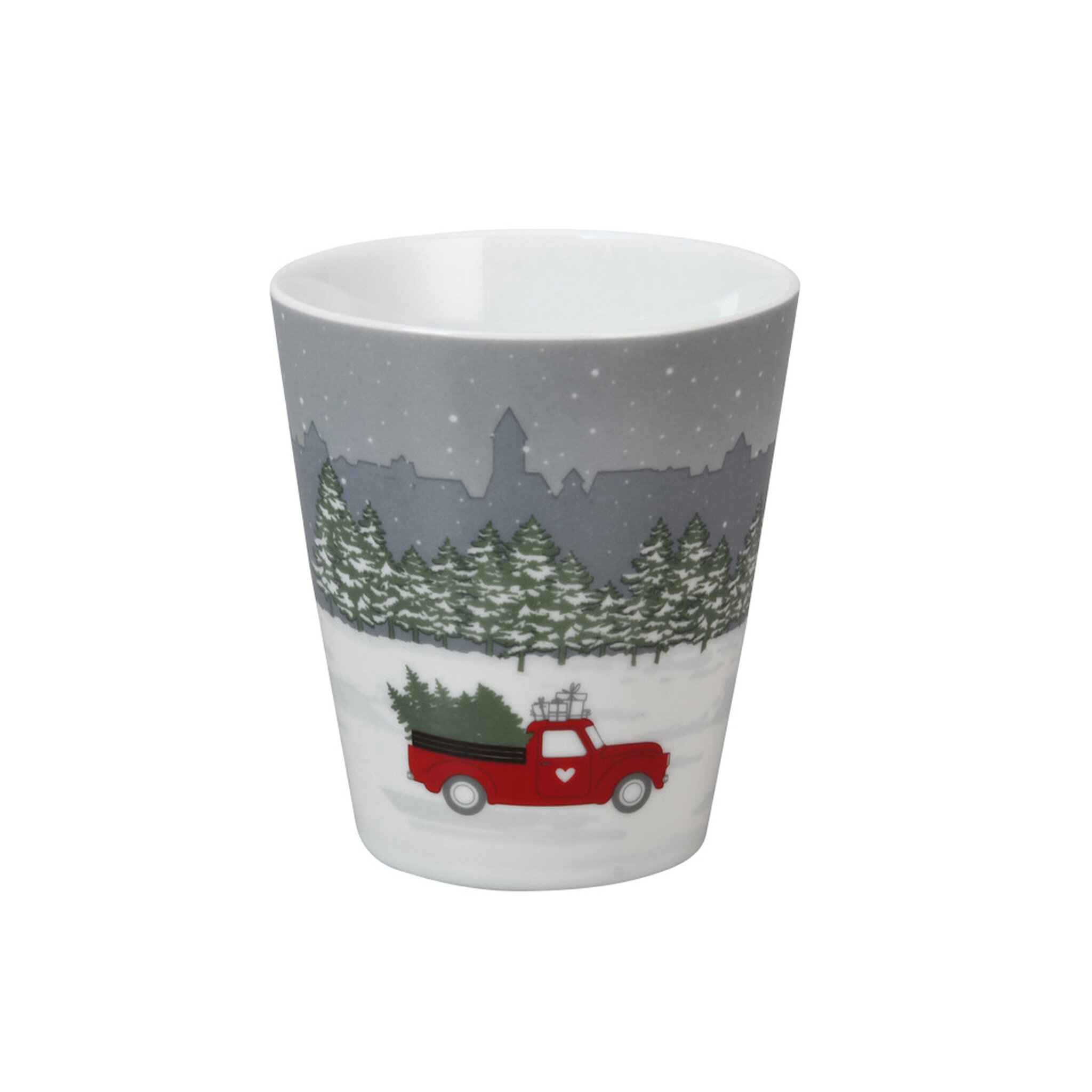 Happy Mug Becher Truck im Winterwald, grau Ø 8,7 cm, Höhe 10 cm