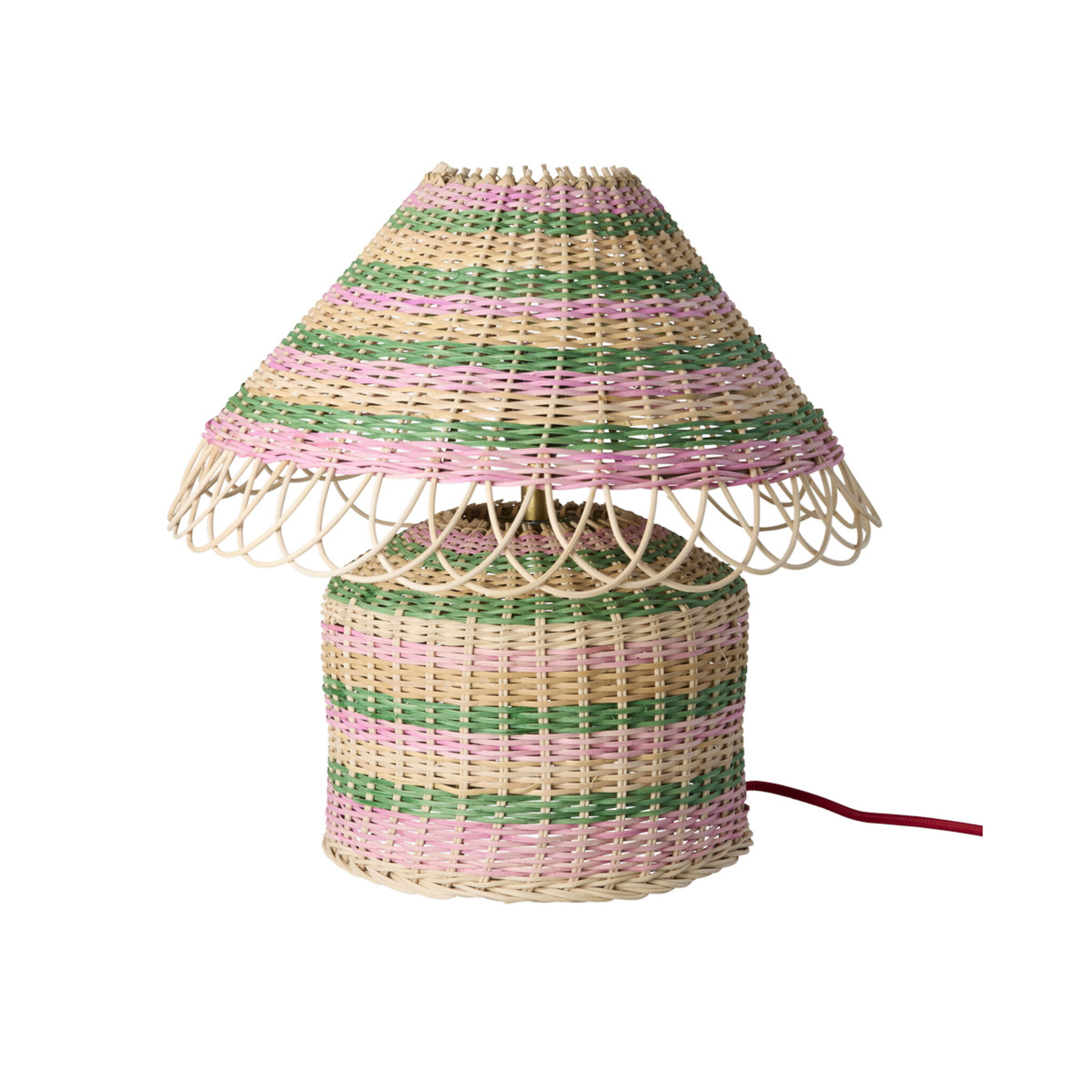 Natur-Rattan Tischlampe, niedrig, pink 