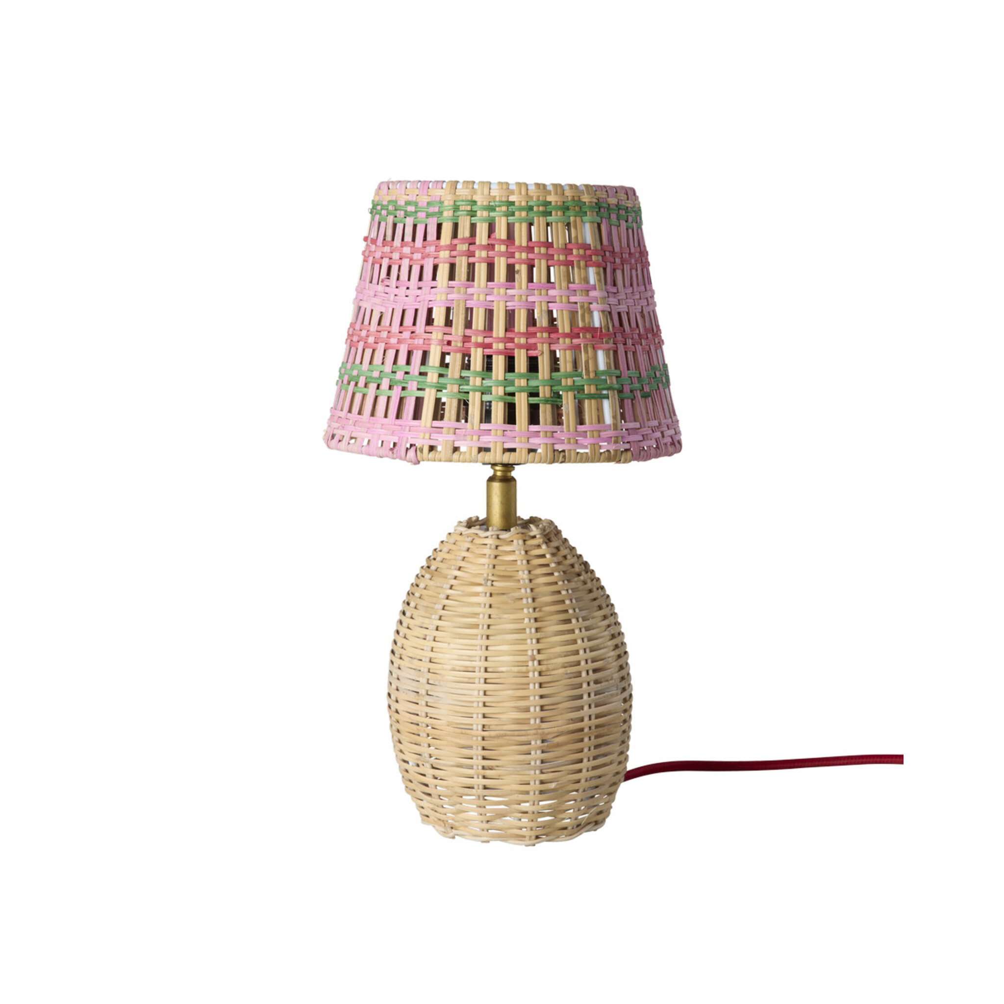 Kleine Natur-Rattan Tischlampe, rosa 