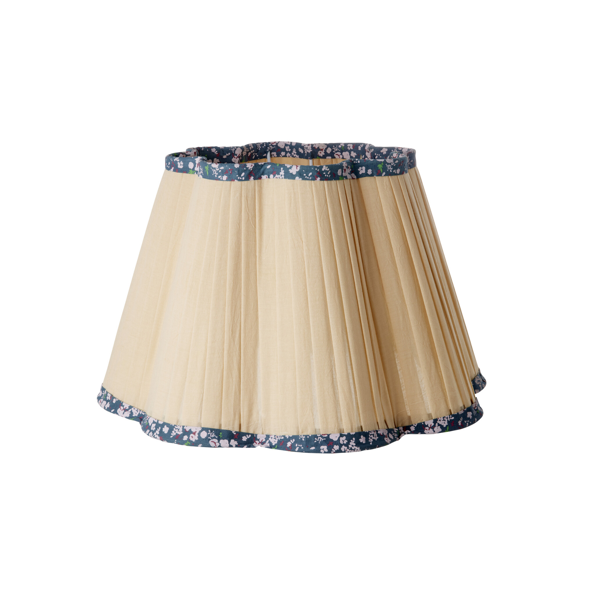 Lampenschirm aus Baumwolle mit Blumenborte, blau H25 Ø40 cm