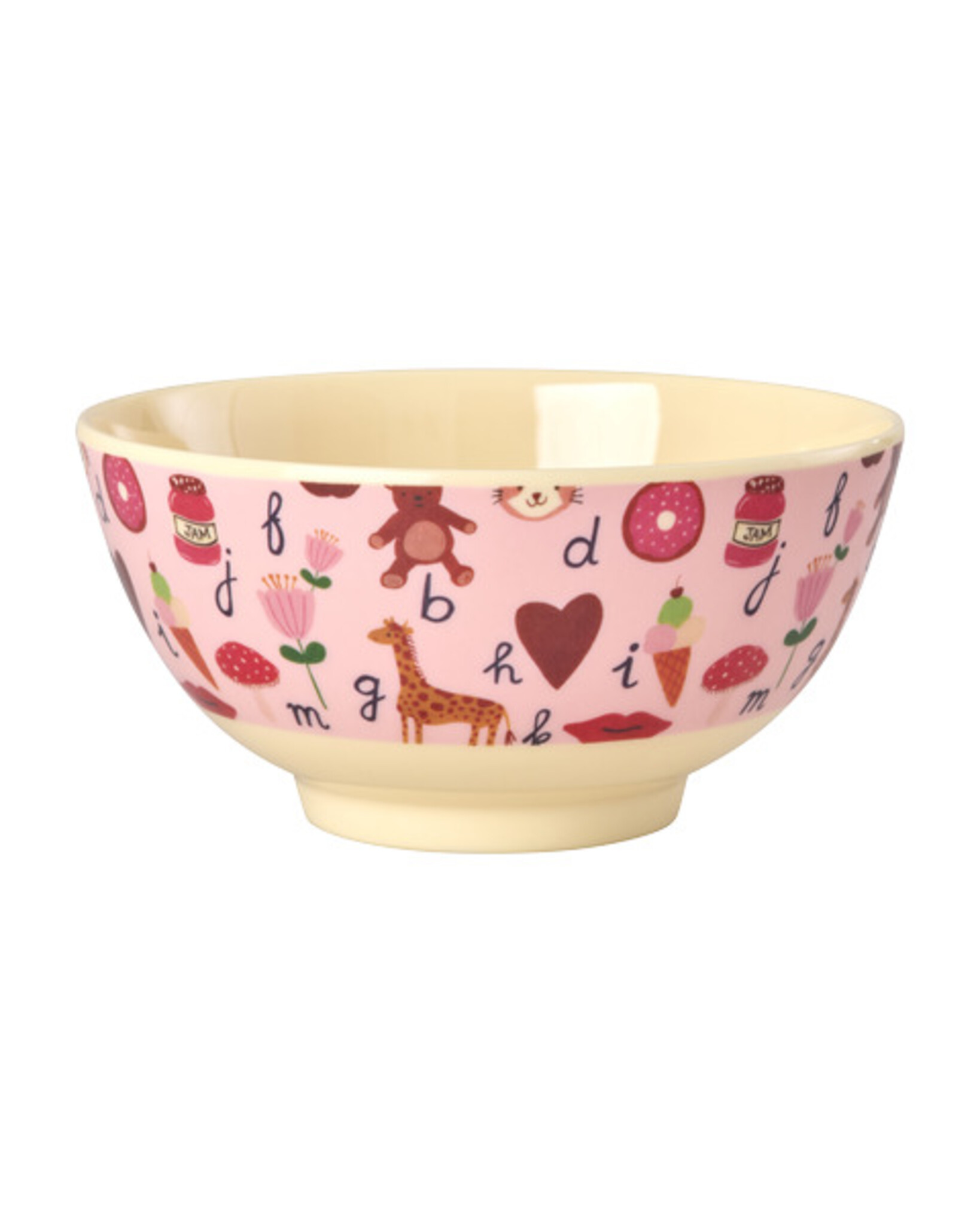 RICE Melamin Kinder Schale ABC, pink Medium (H7.5 Ø15 cm)