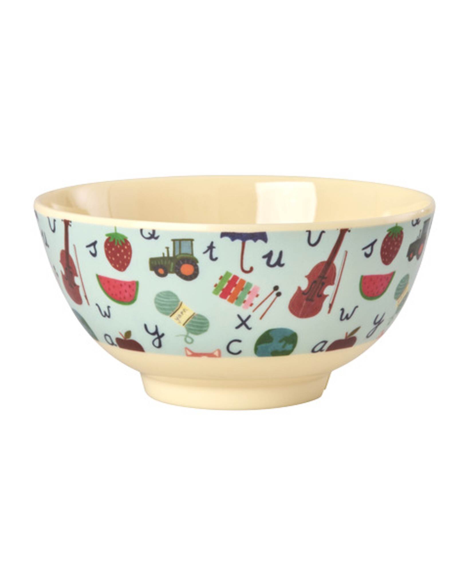 RICE Melamin Kinder Schale ABC, blau Medium (H7.5 Ø15 cm)