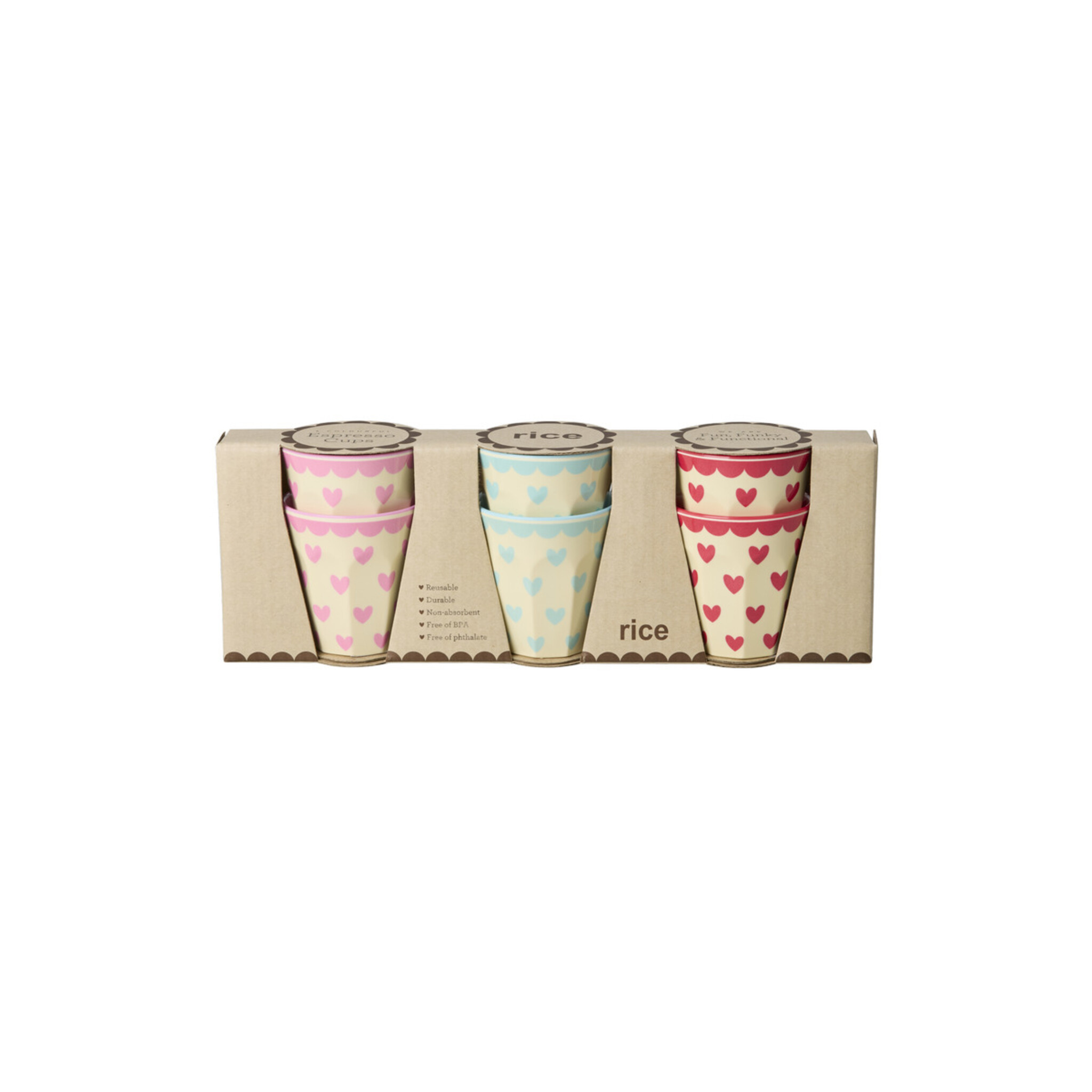 RICE Melamin Espressobecher Favorite Hearts - 6er-Set, diverse 