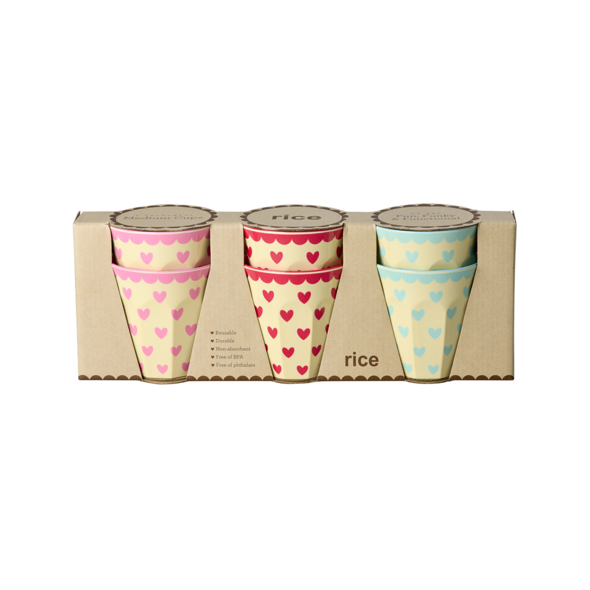 RICE Melamin Becher Favorite Hearts - Medium - 6er-Pack, diverse 