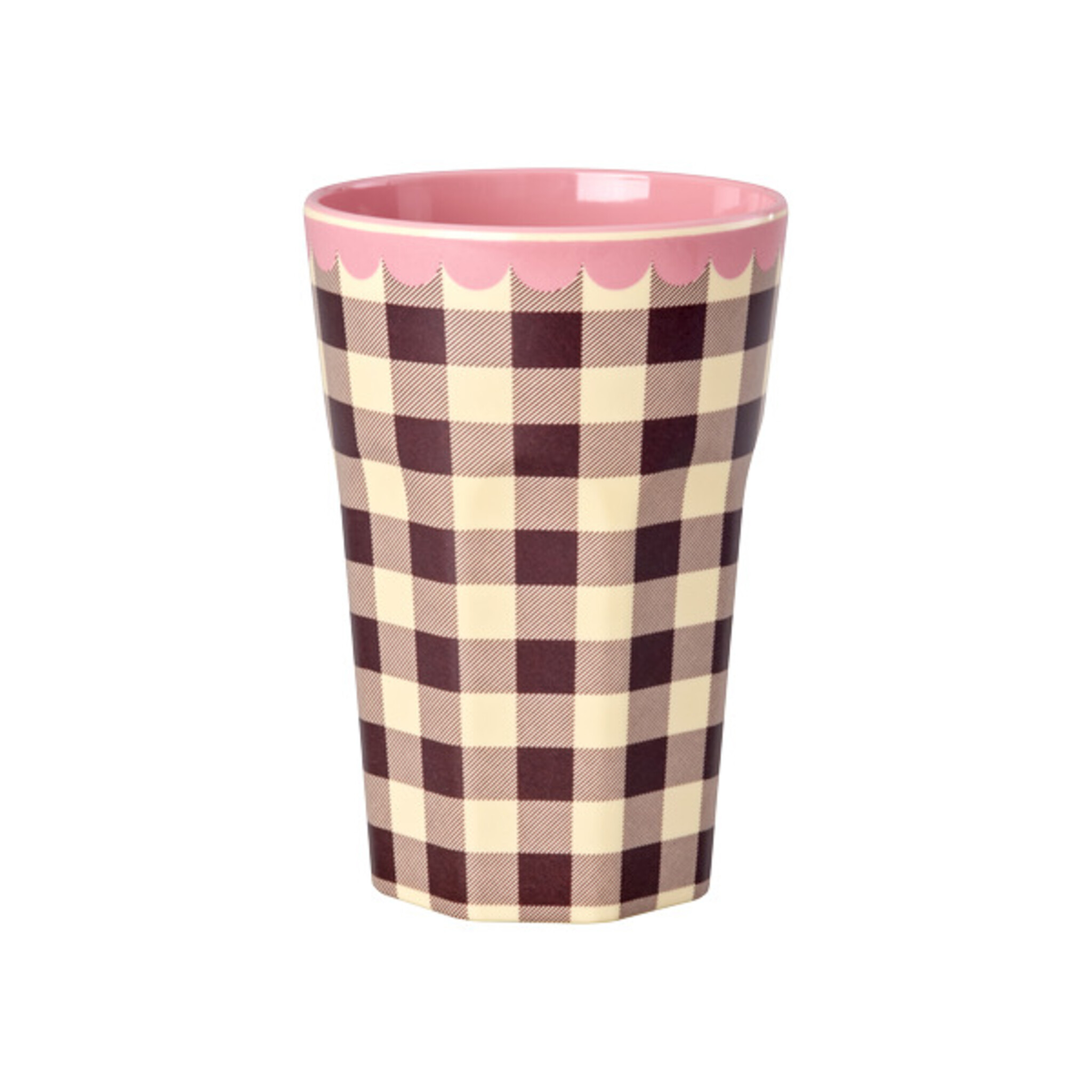 Hoher Melamin Becher Check Me Out, braun 