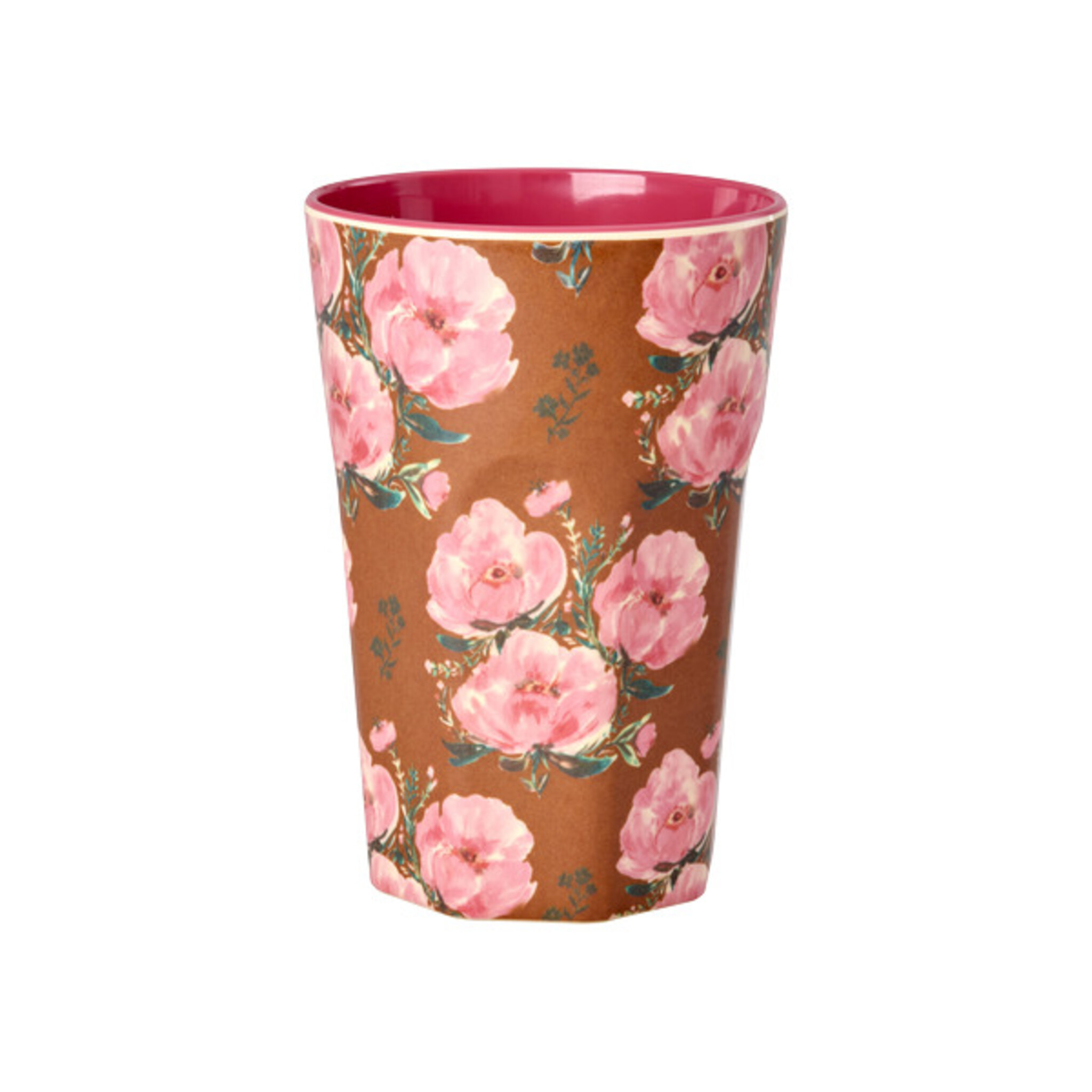 Hoher Melamin Becher Floral Fiesta Rose, braun 