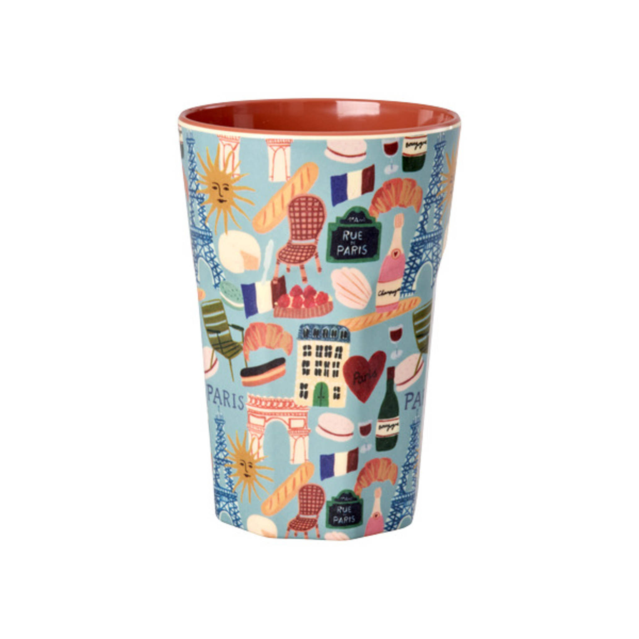 RICE Hoher Melamin Becher Paris Mon Amour, türkis 
