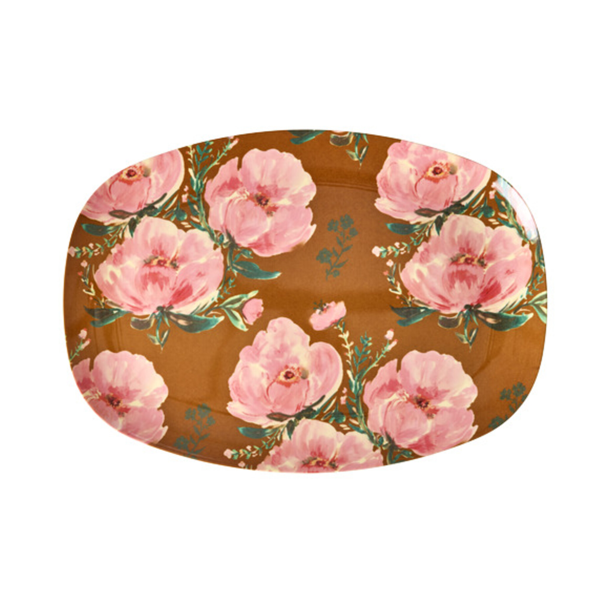Rechteckiger Melamin Teller Floral Fiesta Rose, braun 