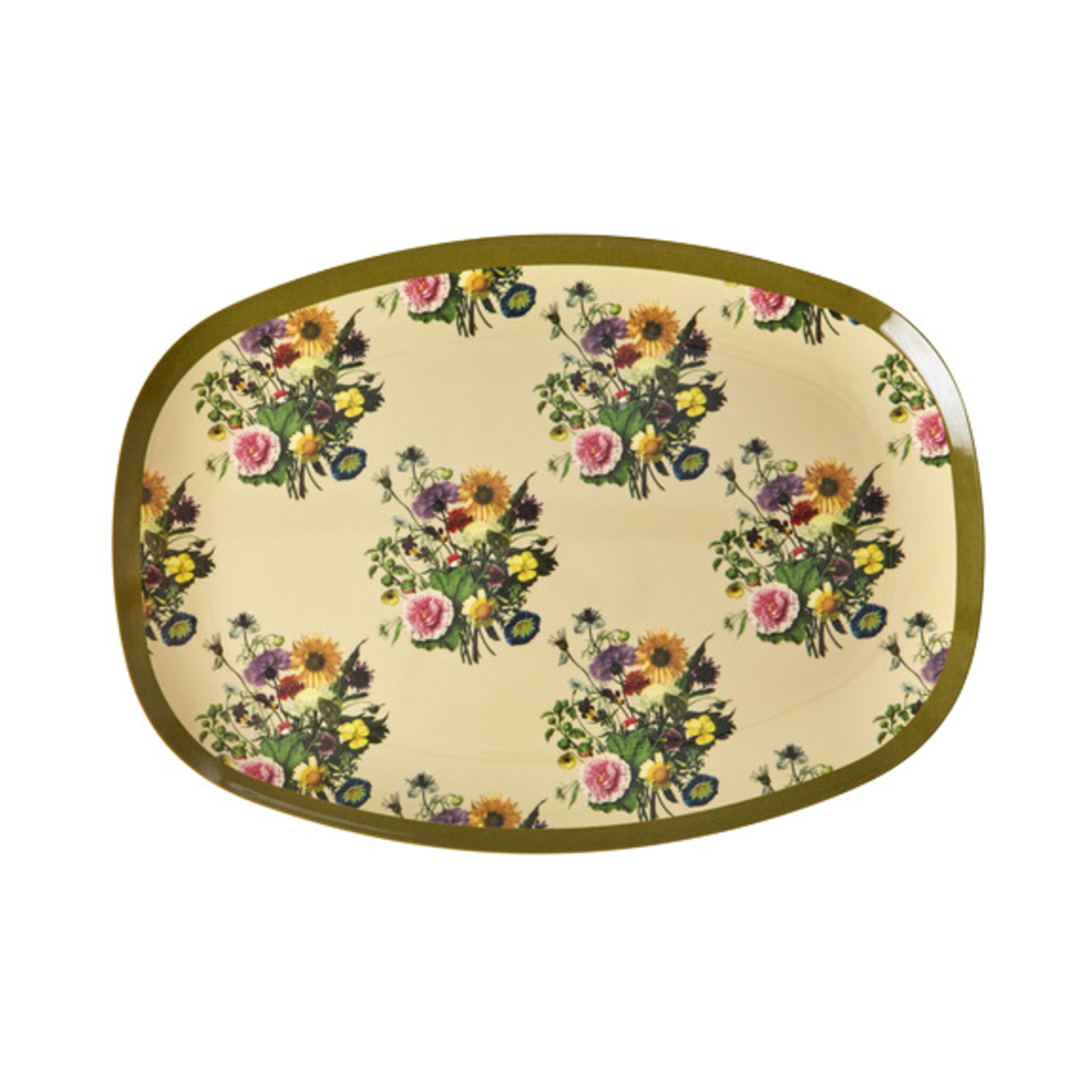 Melamin Rechteckteller Retro Bouquet, grün 