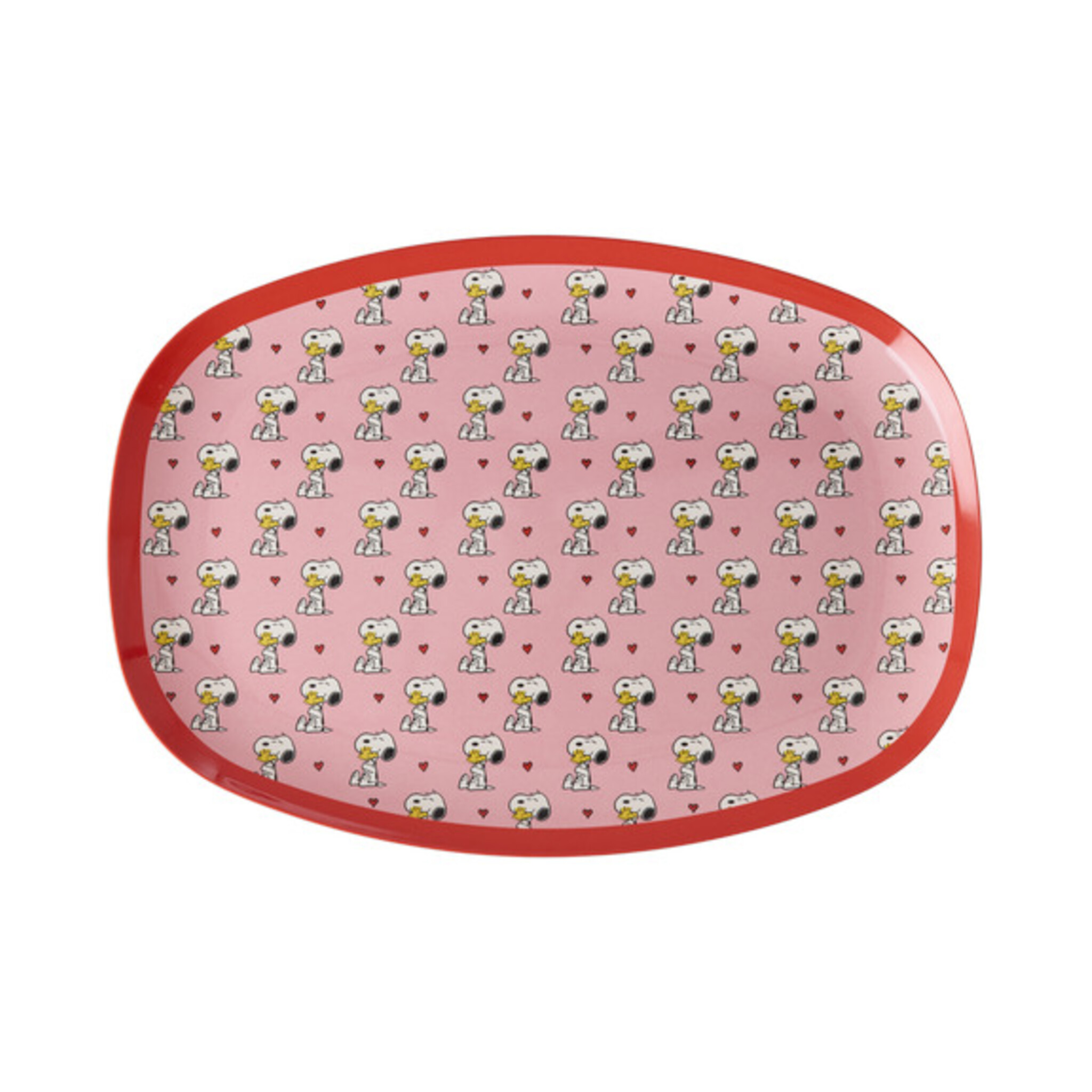 RICE Melamin Rechteckiger Kinderteller mit Snoopy, pink 