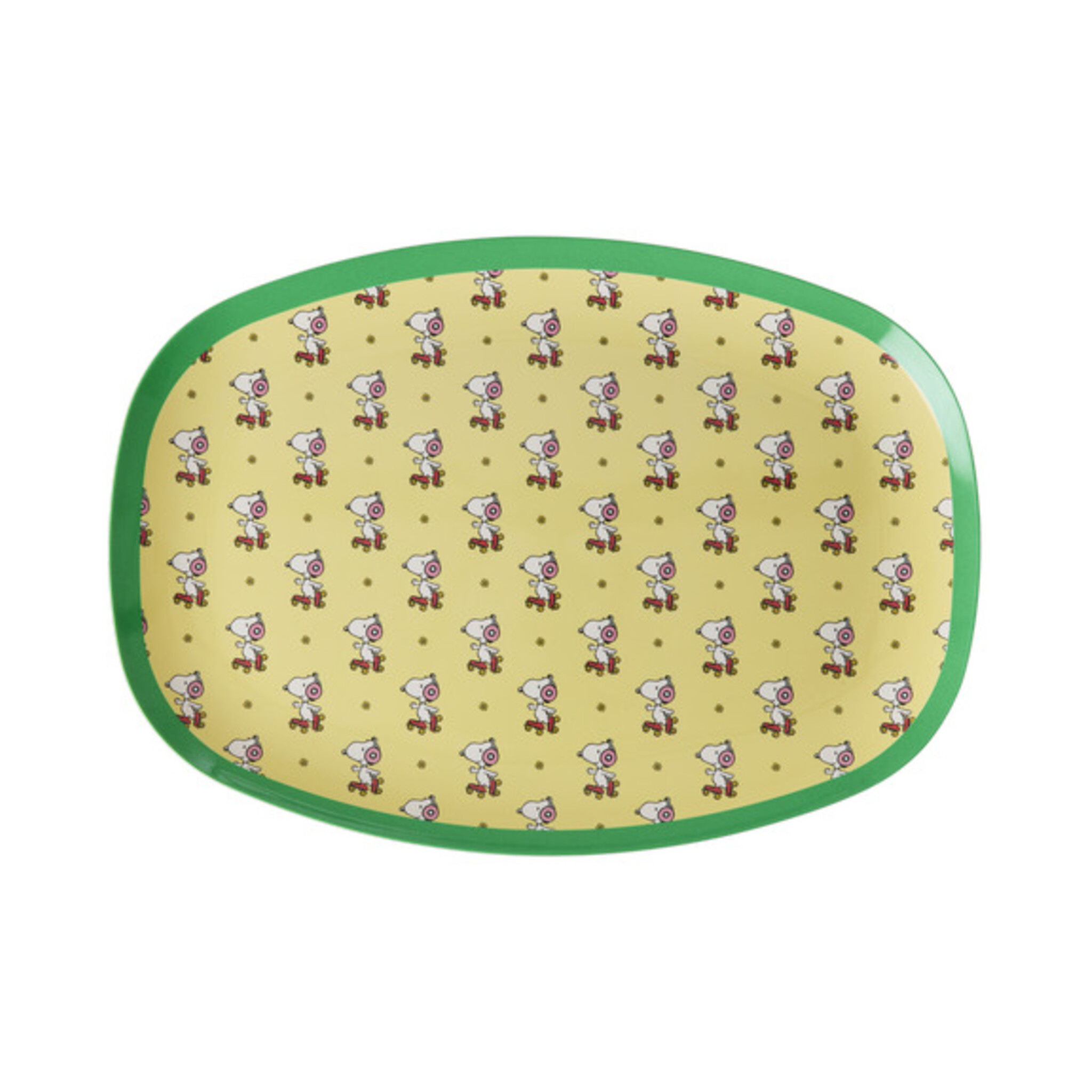 RICE Melamin Rechteckiger Kinderteller mit Snoopy, gelb 
