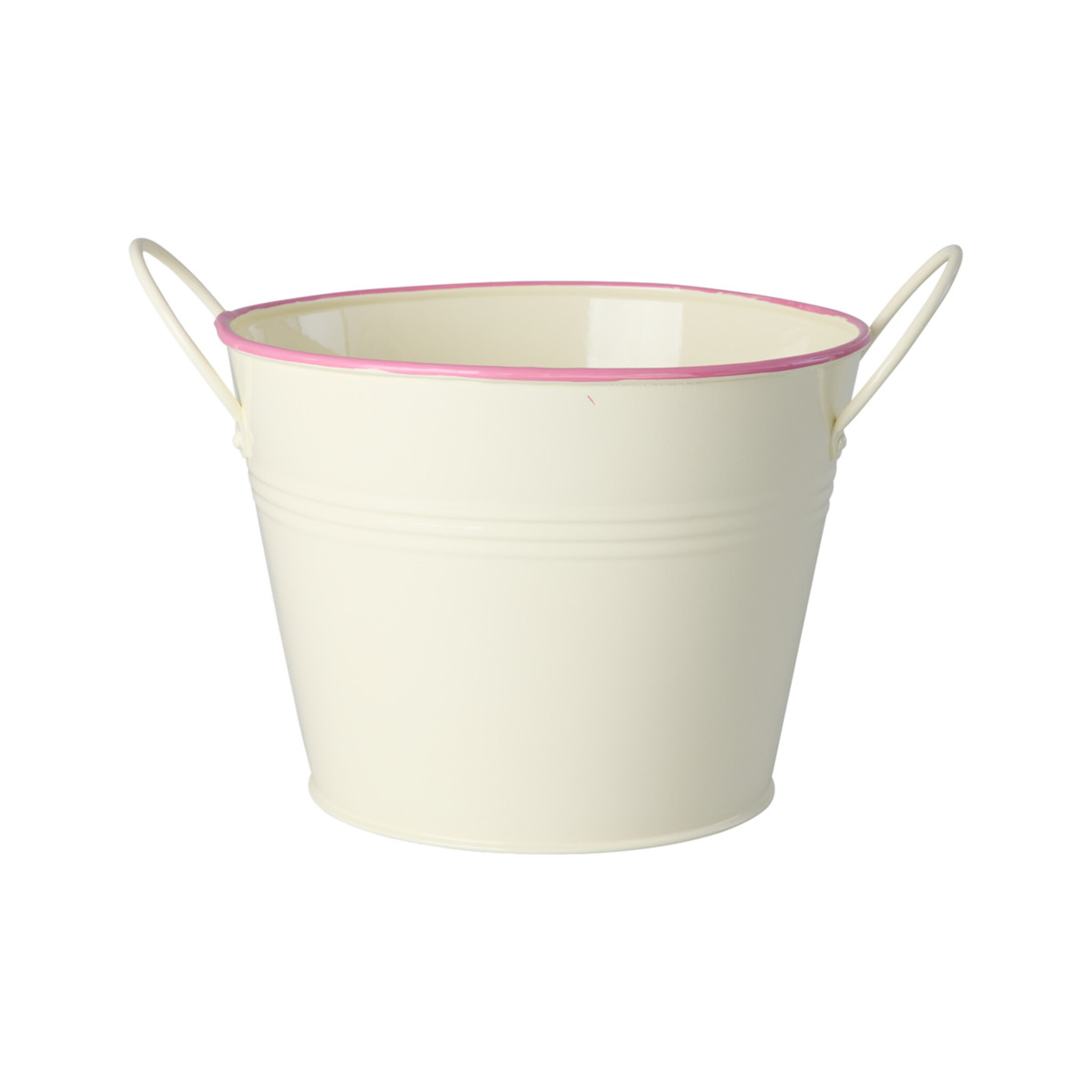 Metall-Eimer in Creme mit pinkem Rand, creme 