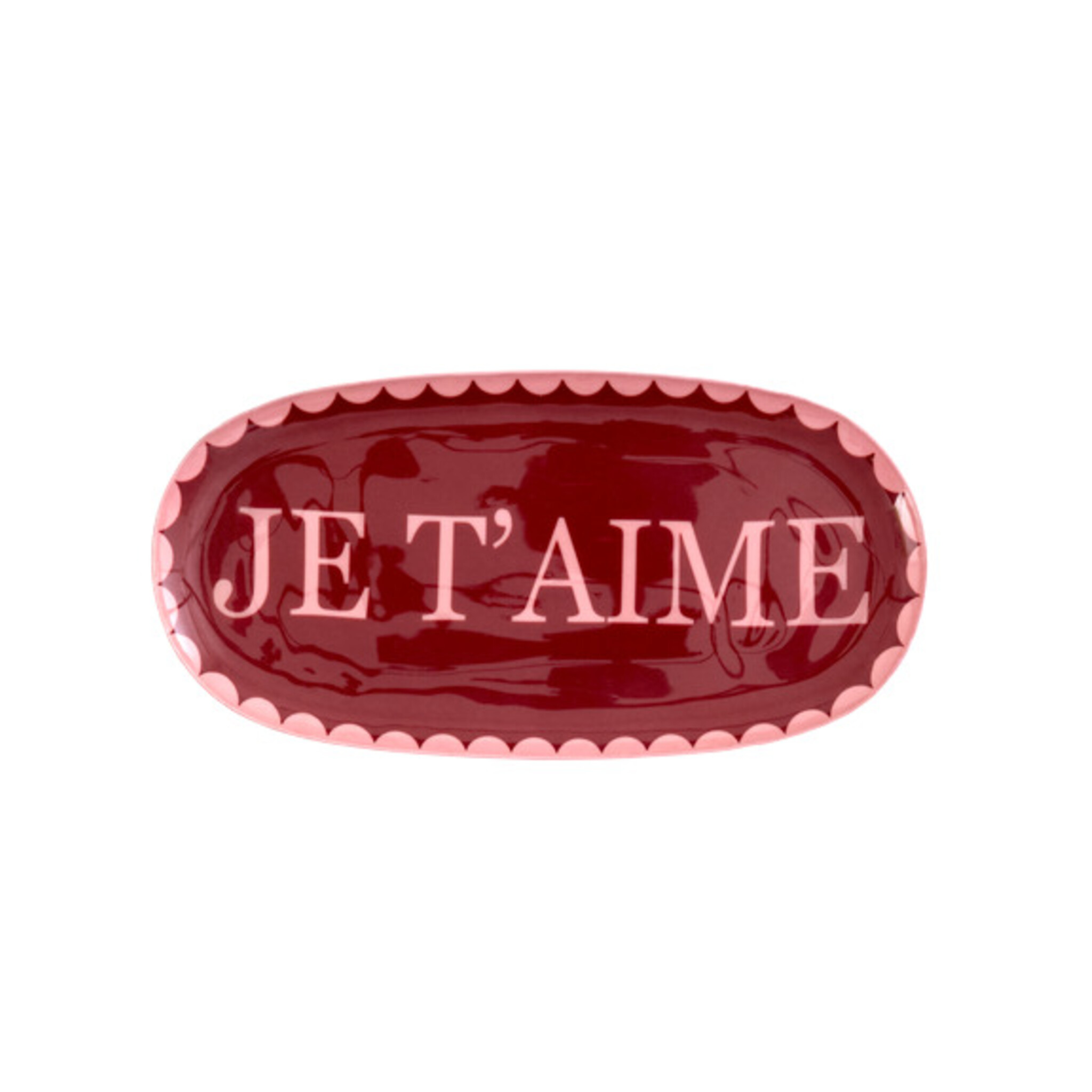 RICE Metall-Tablett Oval JE T'AIME, rot 