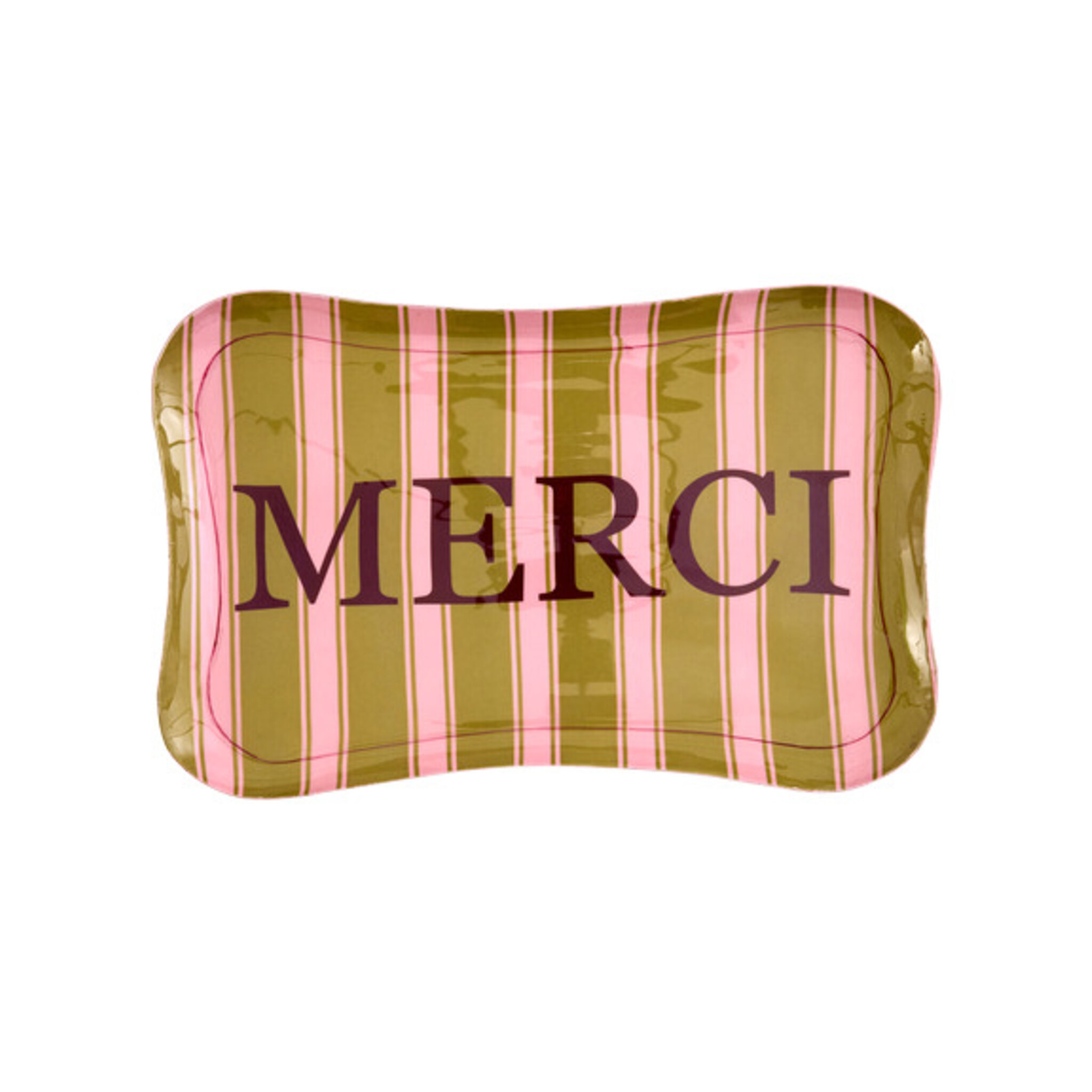 Metall-Tablett Gestreift mit Merci-Schriftzug, grün 