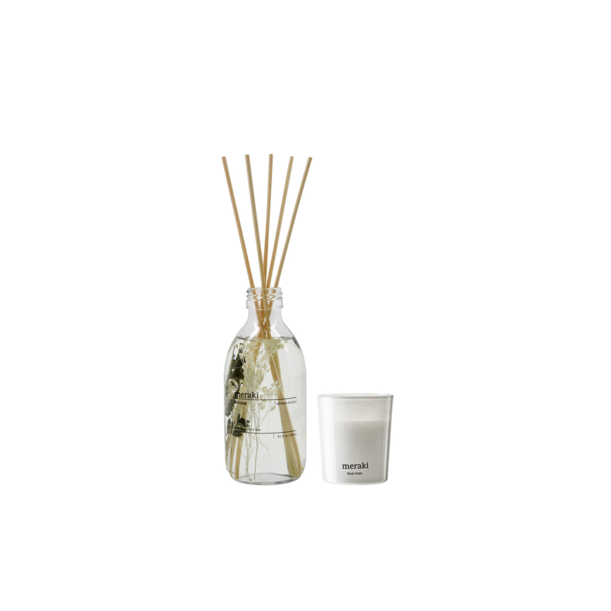 Meraki Geschenkbox Verbena Drizzle Diffusor & Fresh Linen Duftkerze,  240 + 60 ml