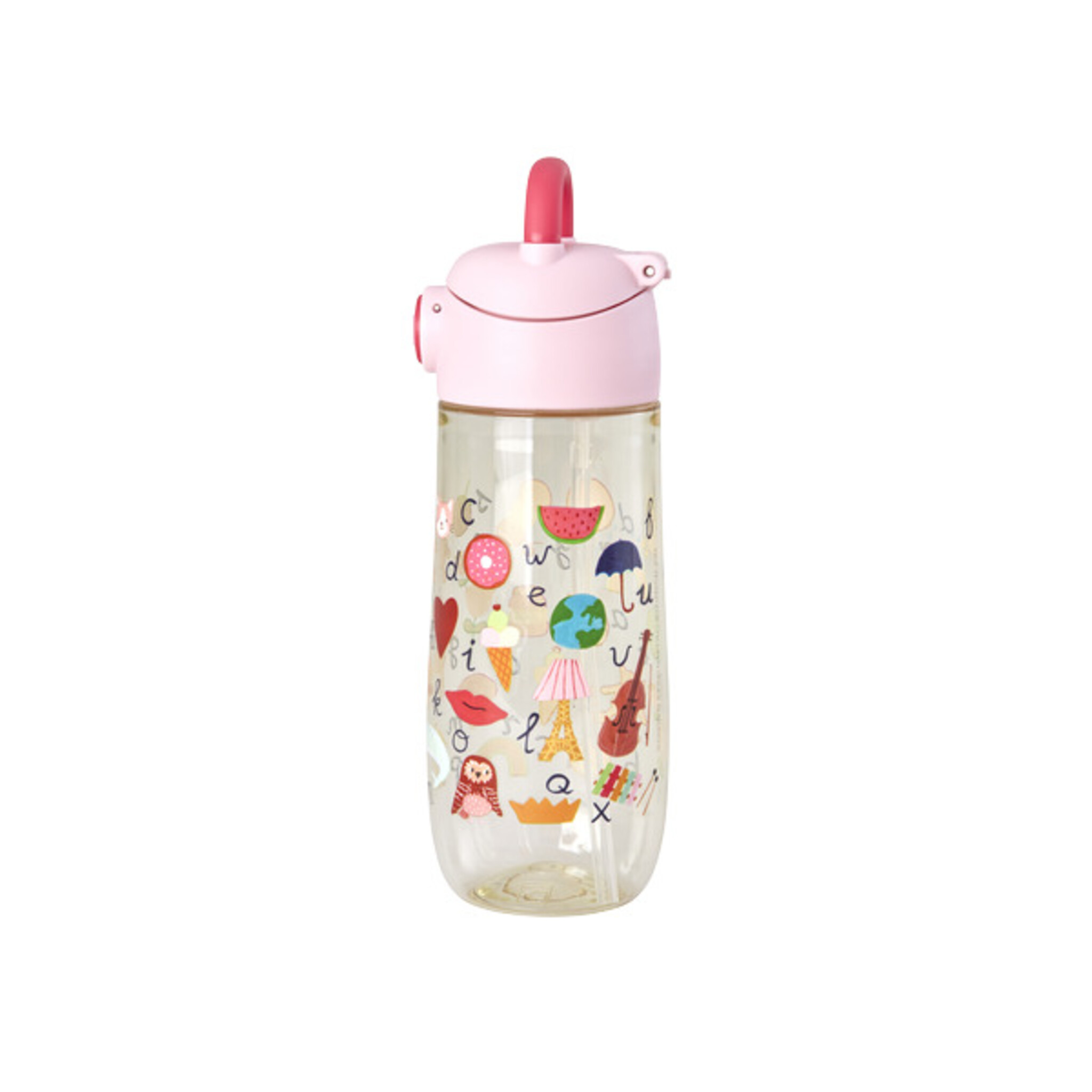 RICE Kinder Trinkflasche ABC-Print – Bunt, Robust & Skandinavisch für unterwegs, pink 