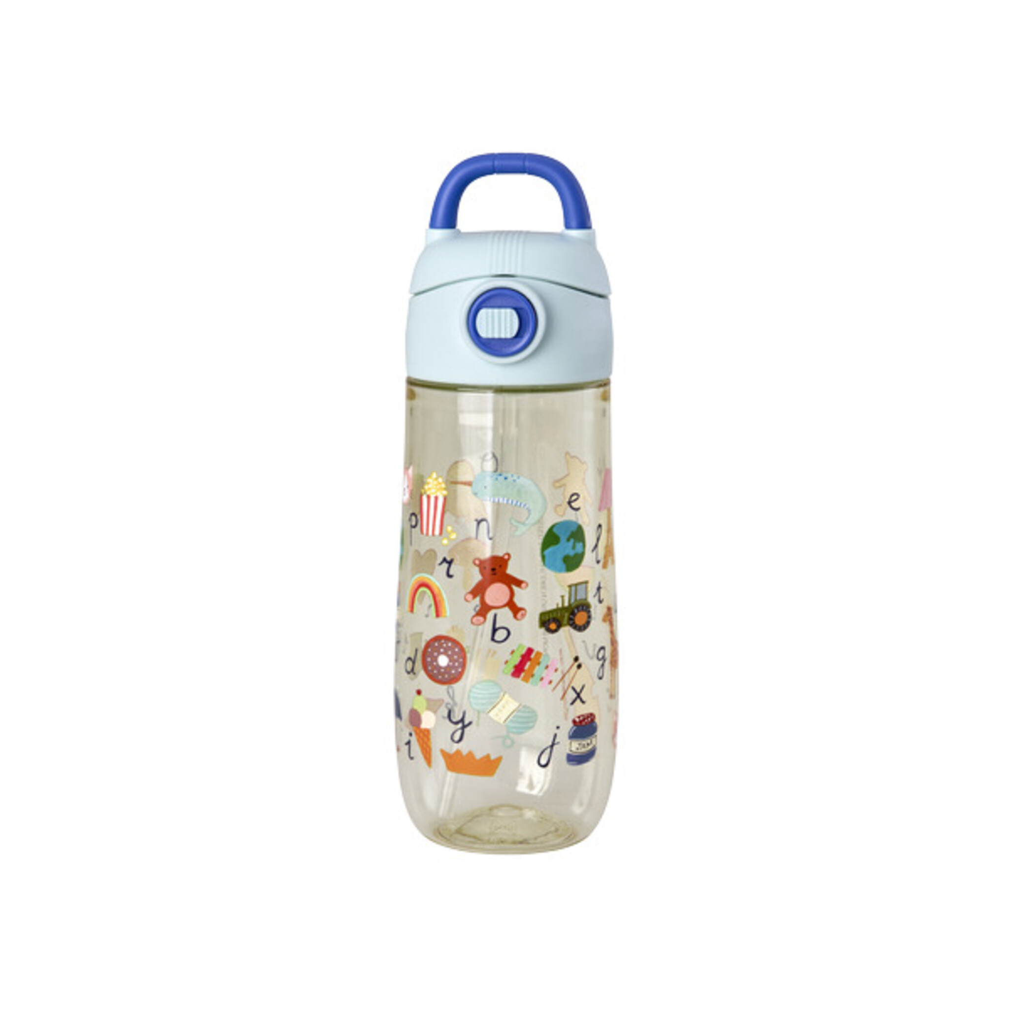 RICE Kinder Trinkflasche ABC-Print – Bunt, Robust & Skandinavisch für unterwegs, blau 