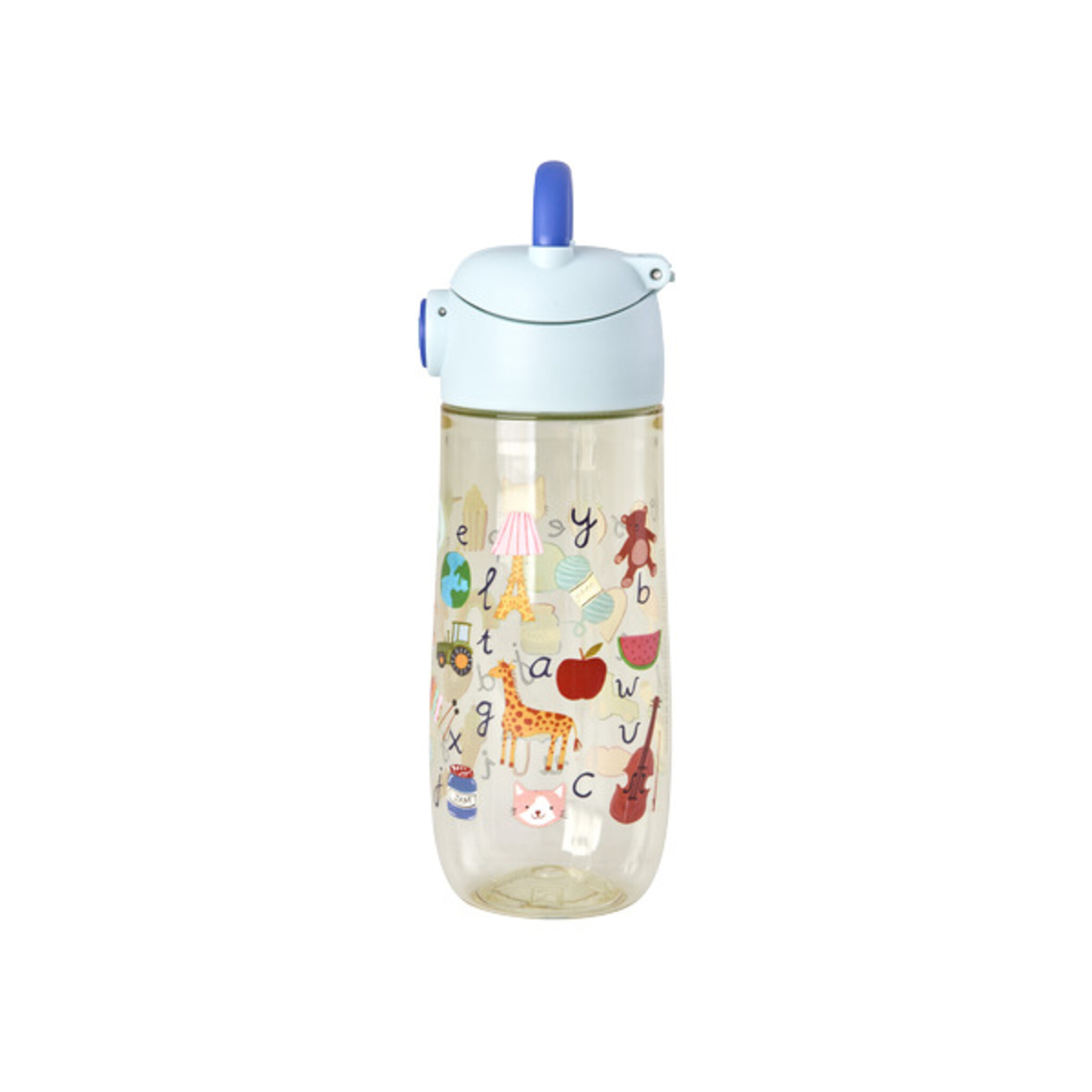 RICE Kinder Trinkflasche ABC-Print – Bunt, Robust & Skandinavisch für unterwegs, blau 