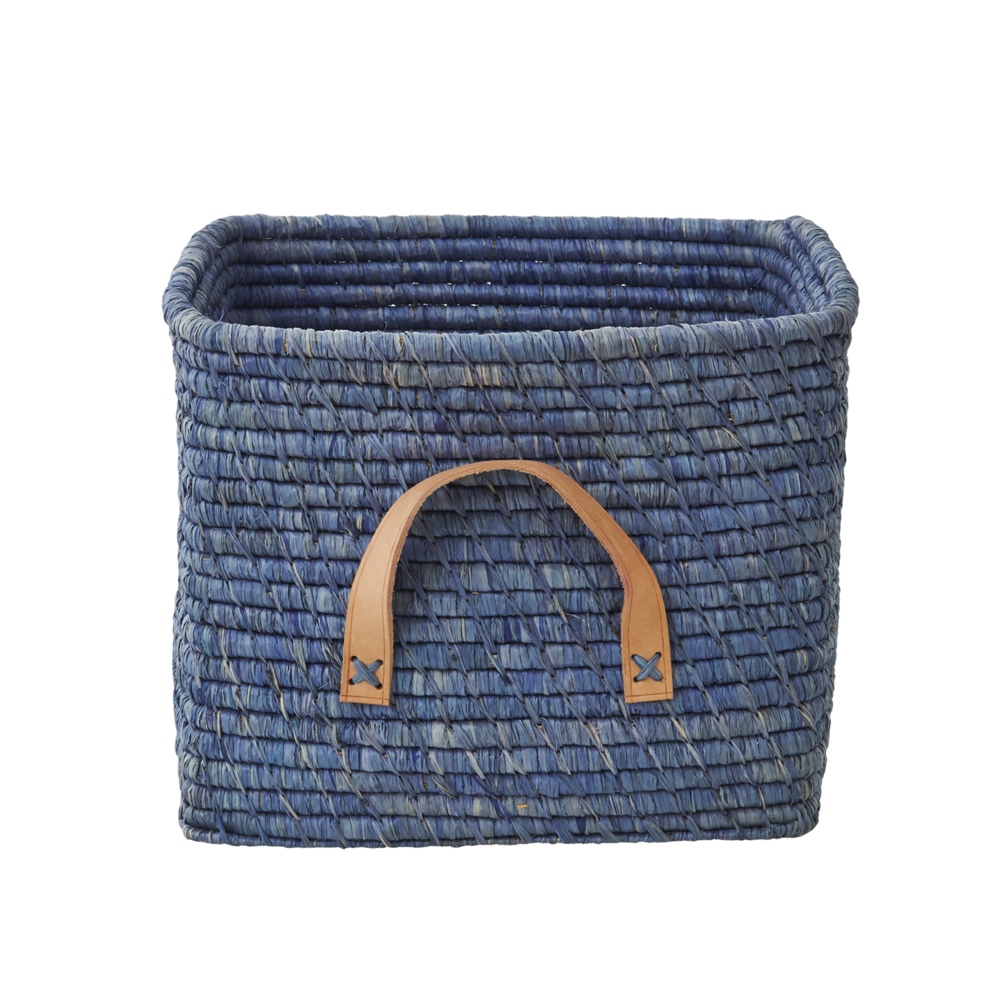 Rice Aufbewahrungskorb Einfarbig mit Lederschlaufen, blau 
