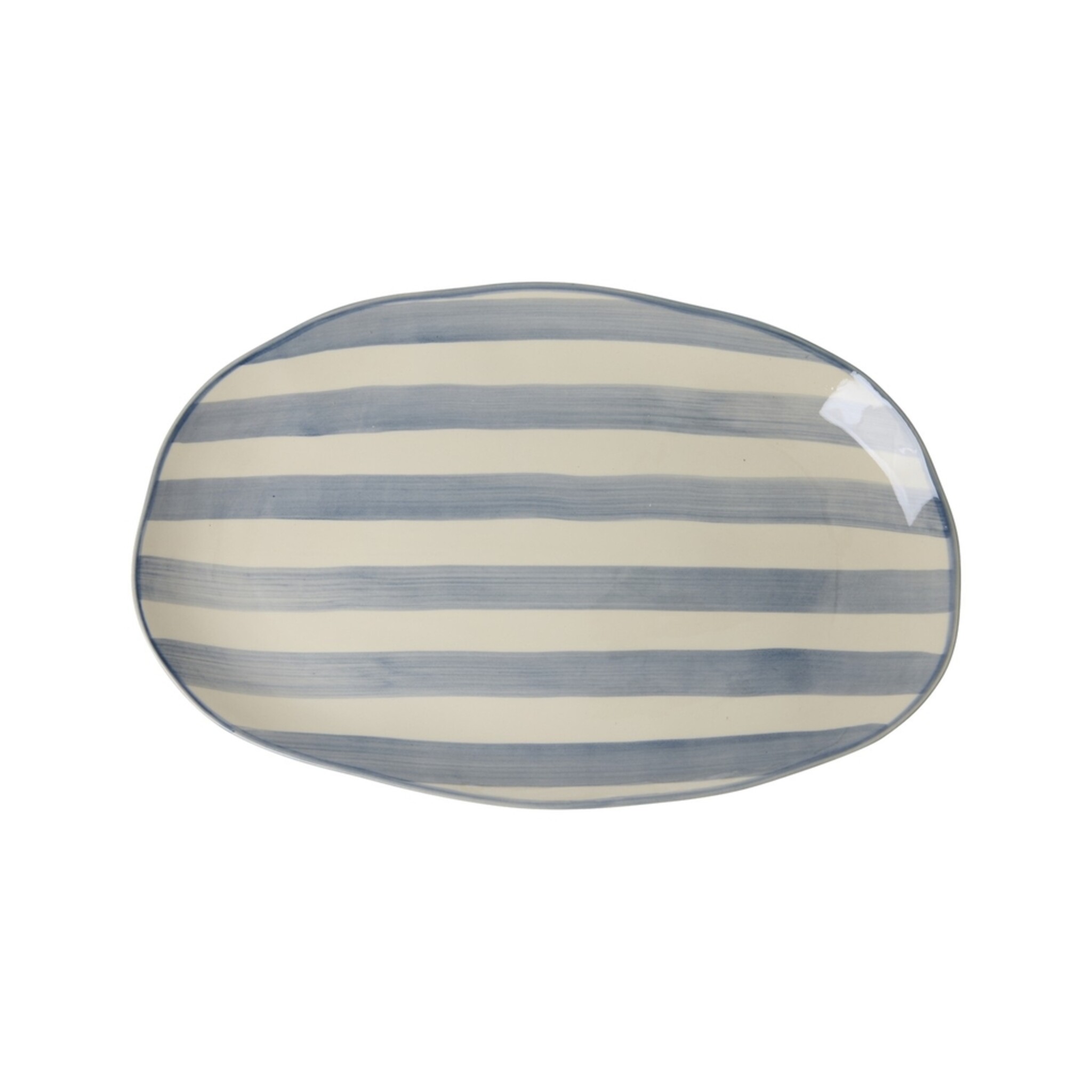 Keramik Servierplatte in Creme mit blauen Streifen, blau 