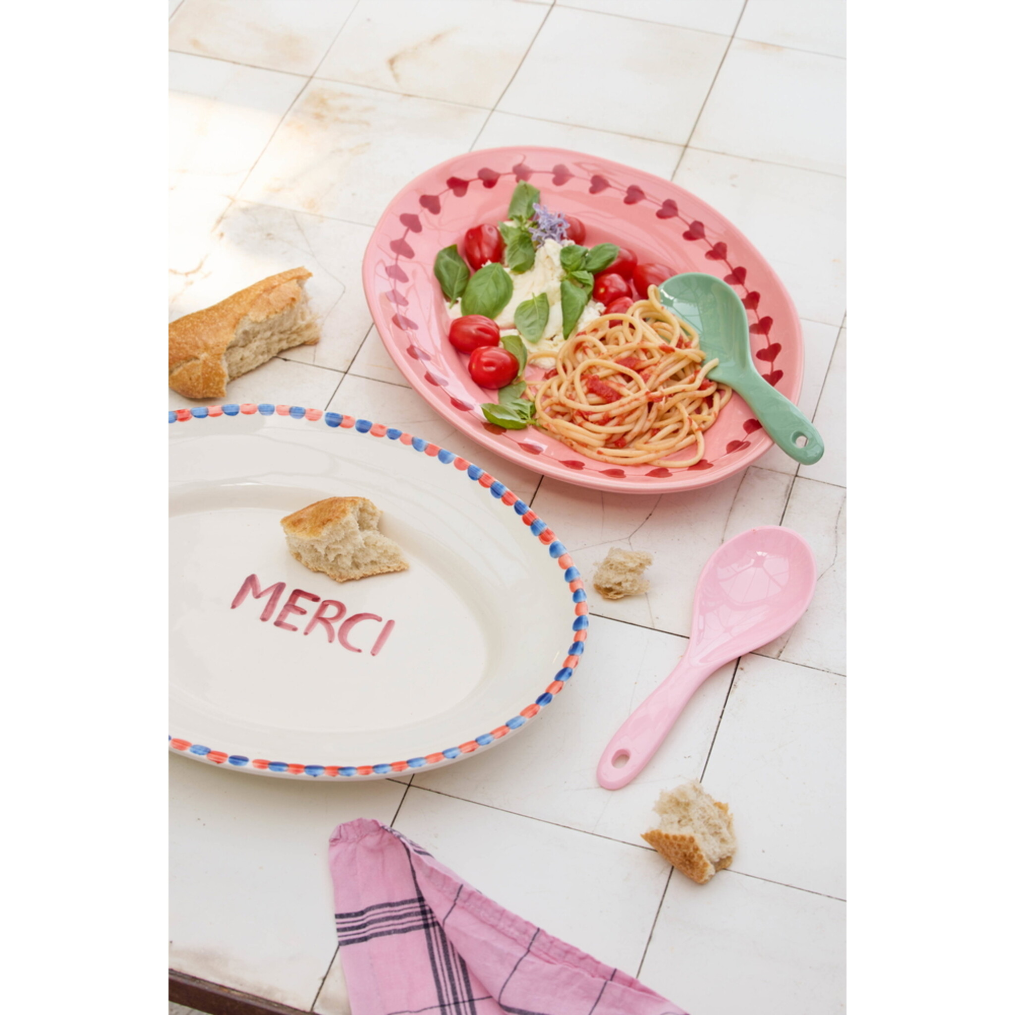 Handbemalte Keramik Servierplatte MERCI, creme 