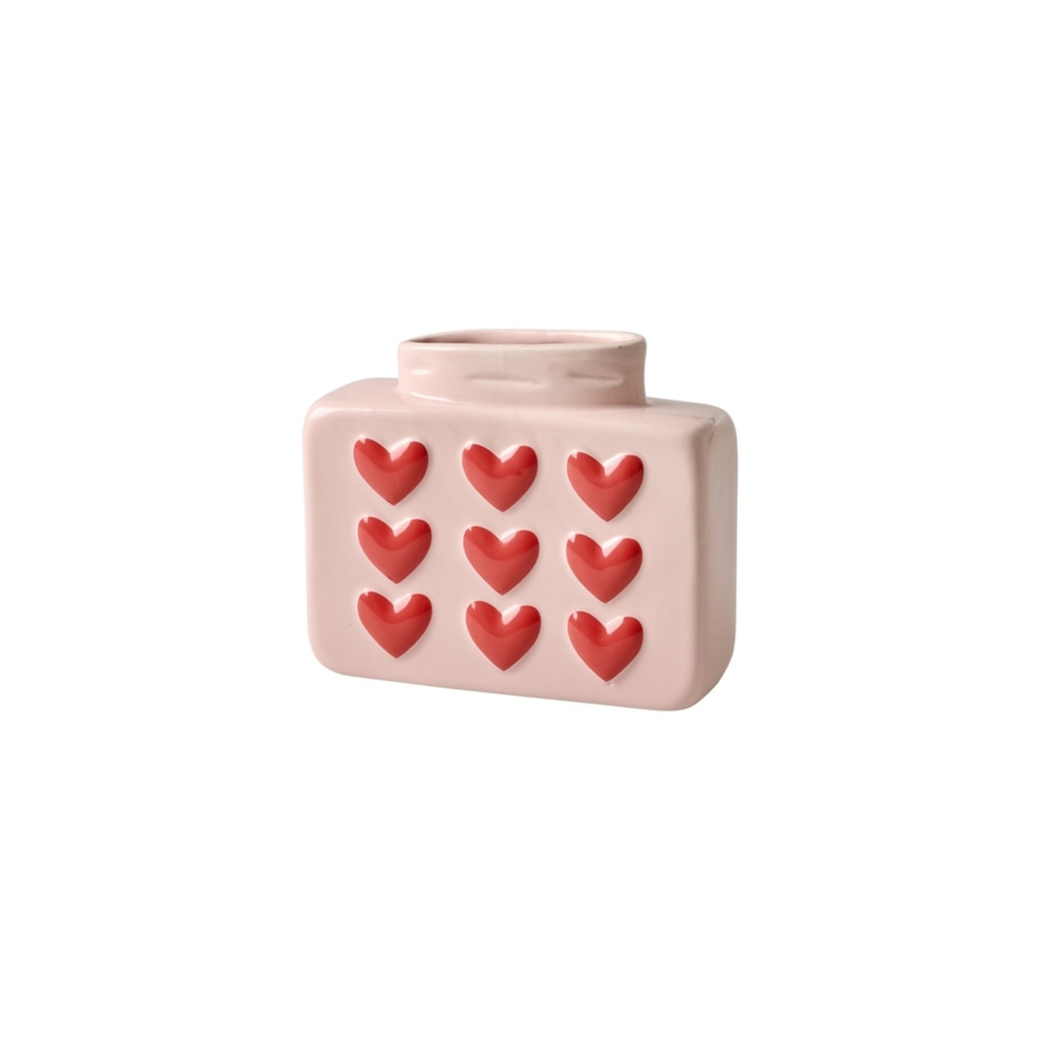 RICE Keramik Vase mit geprägten Herzen – klein, rosa 