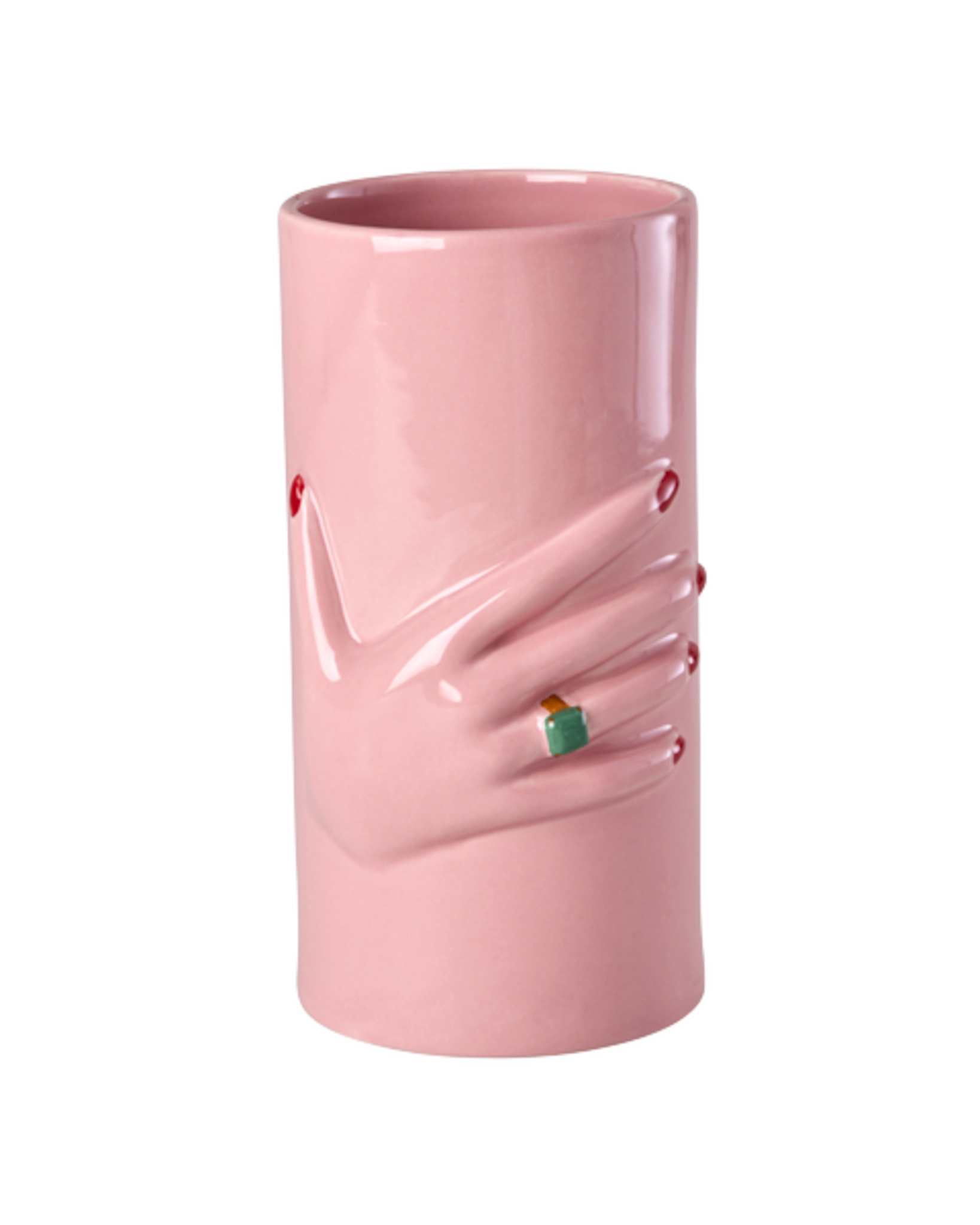 RICE Keramikvase Pink mit Handbemalung, pink 