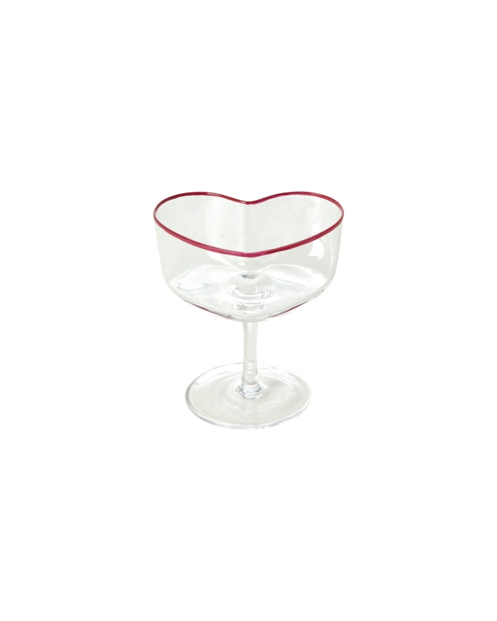 RICE Herz Champagner Coupe Glas mit rotem Rand, klar 