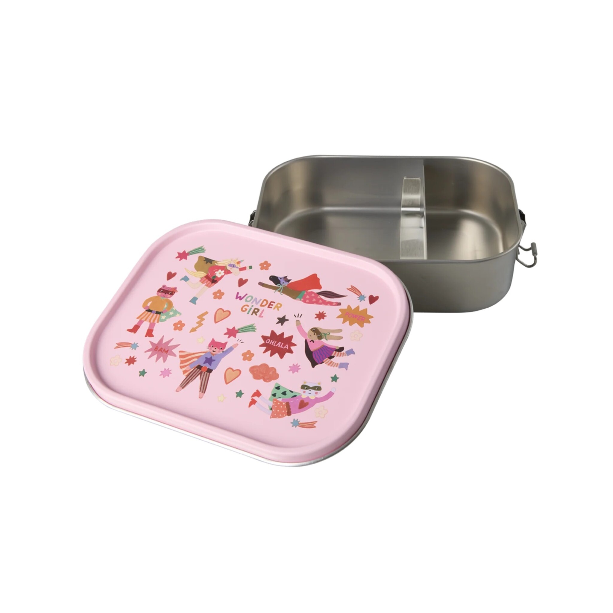 Edelstahl Kinder Lunchbox Brotbox Hero, pink 1400ml, L:21 cm, B:16 cm, Höhe 6 cm