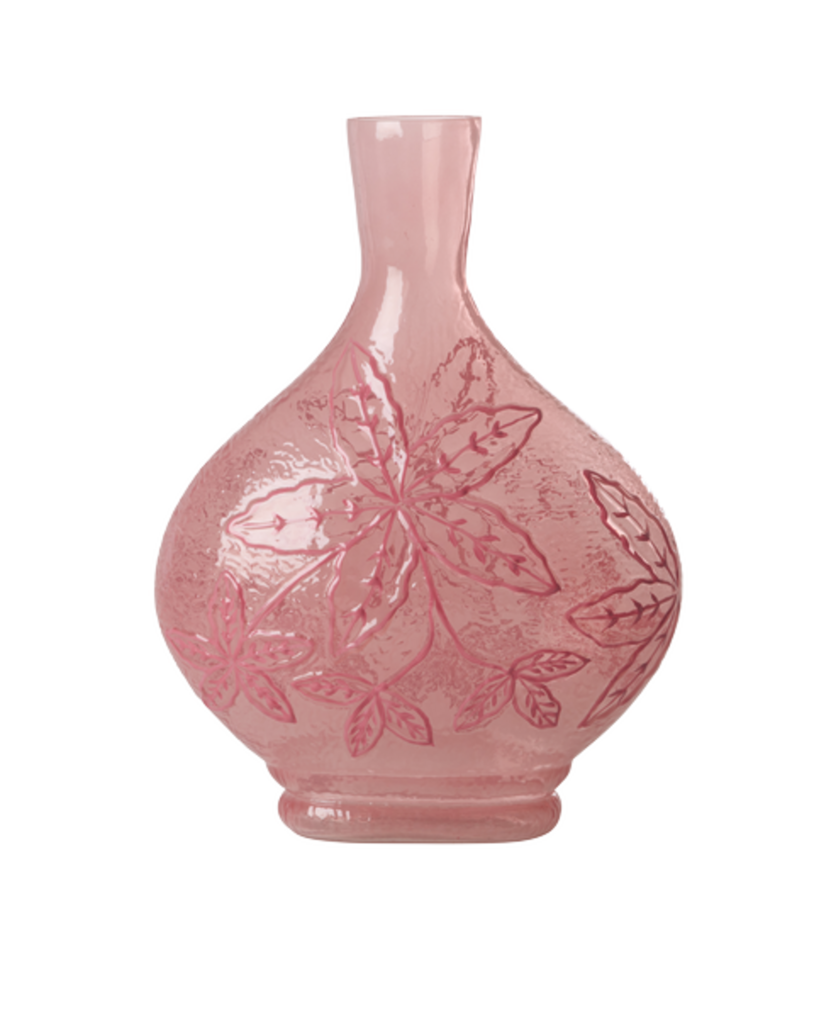RICE Glas Vase mit geprägtem Blumenmuster in Pink, pink 