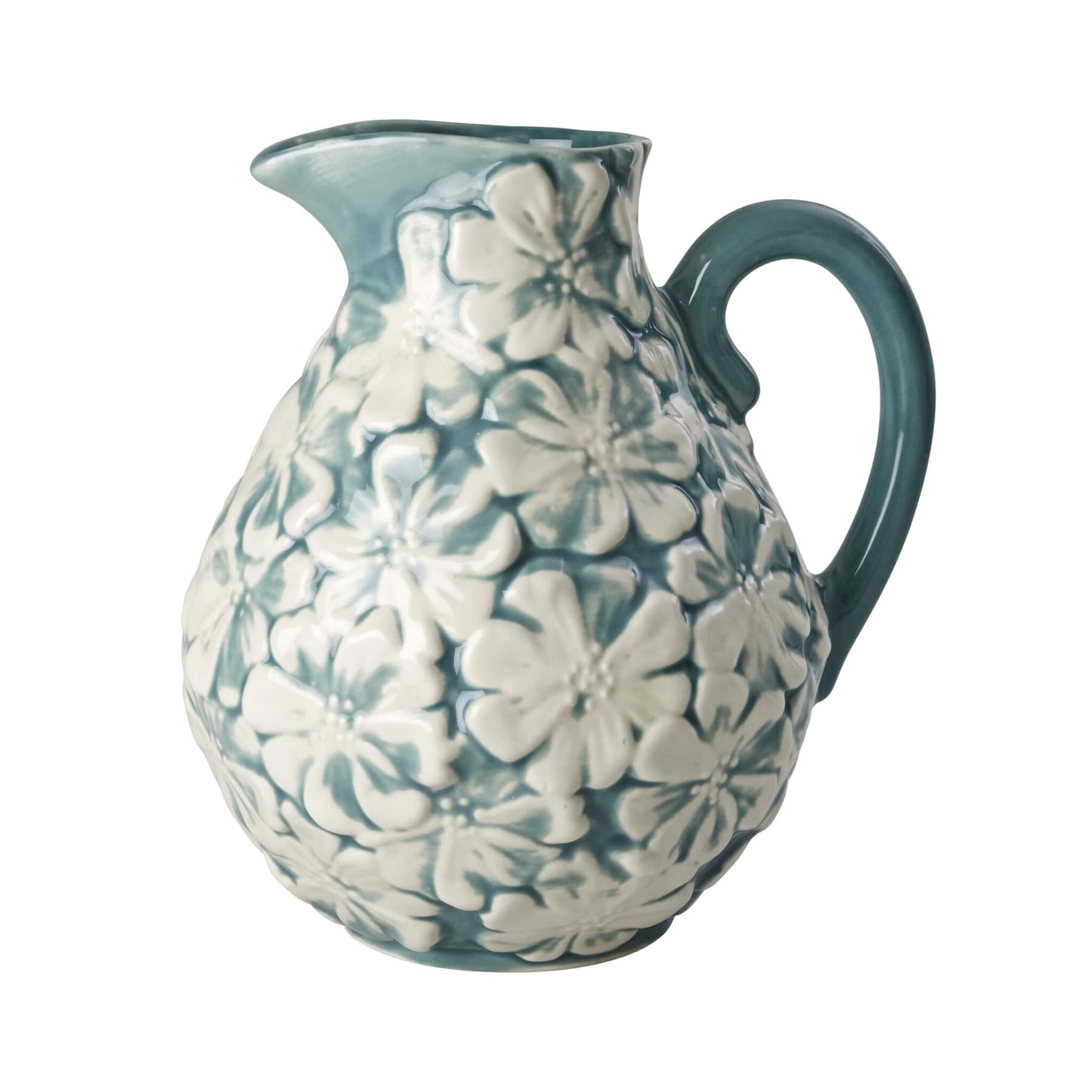 Großer Keramik Krug mit Blaue Blumen, blau 