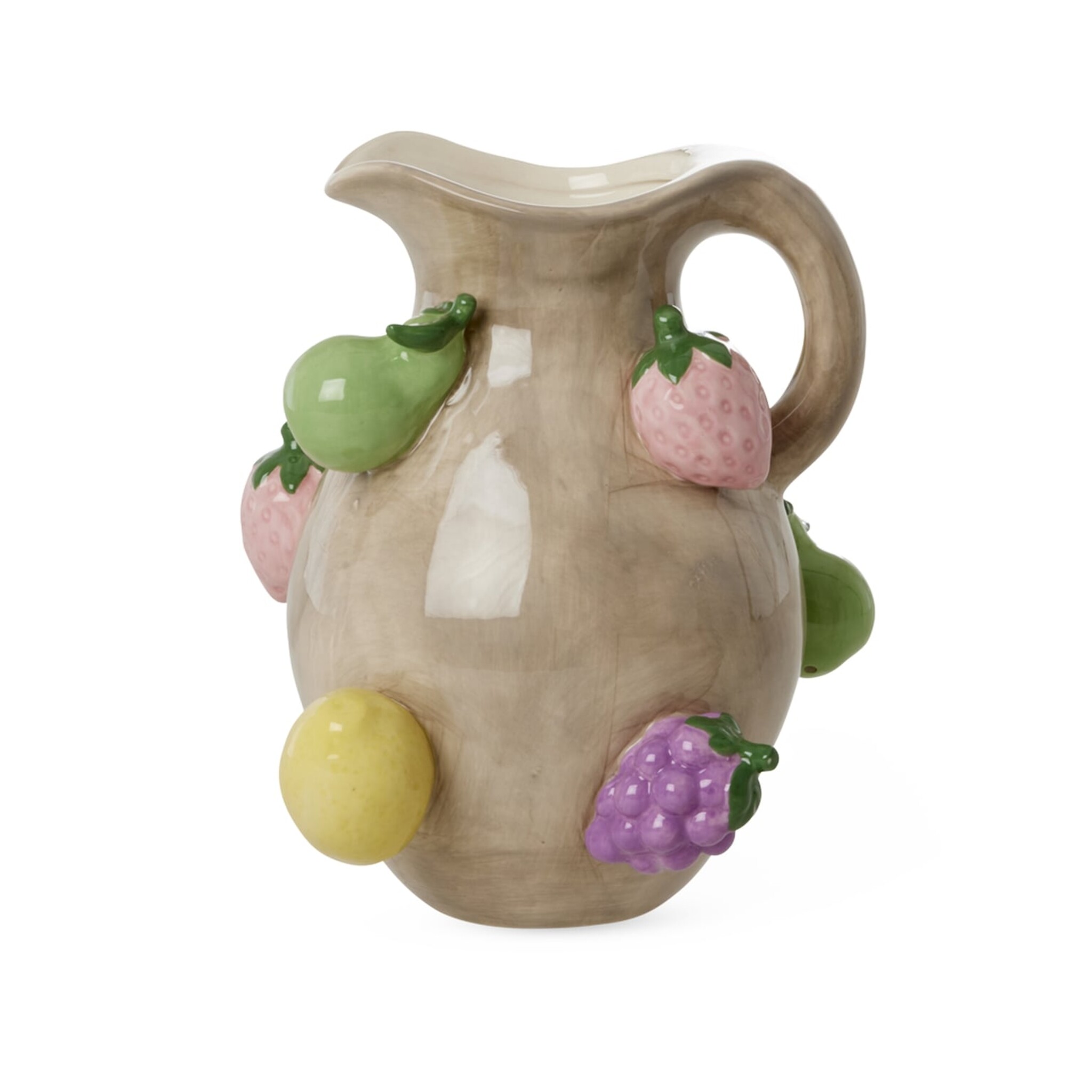 Handbemalter Keramik Krug mit Früchten, braun 