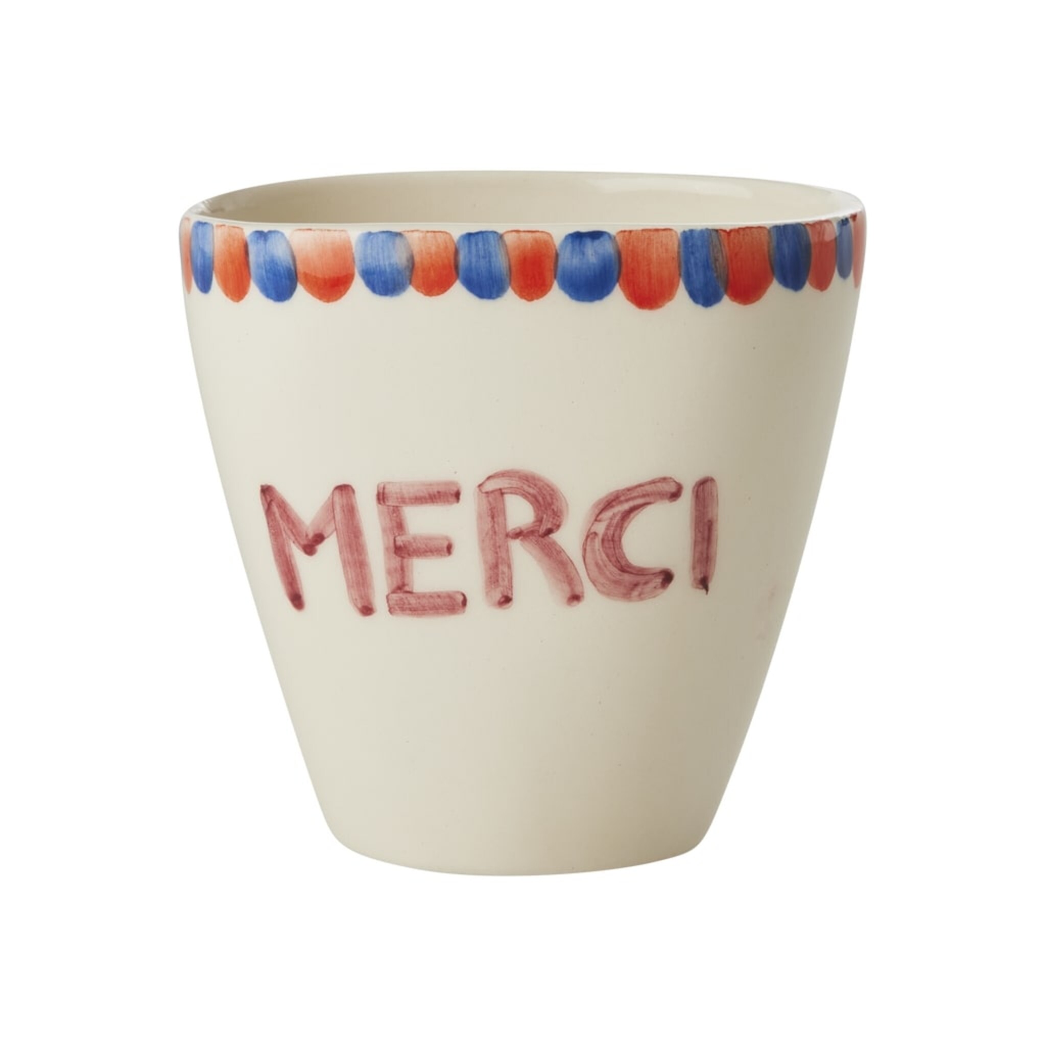 Keramik Becher Handbemalt MERCI, creme 