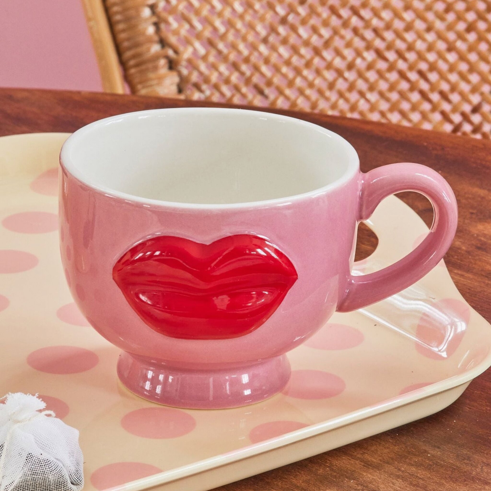 Keramik Becher Lips, pink 