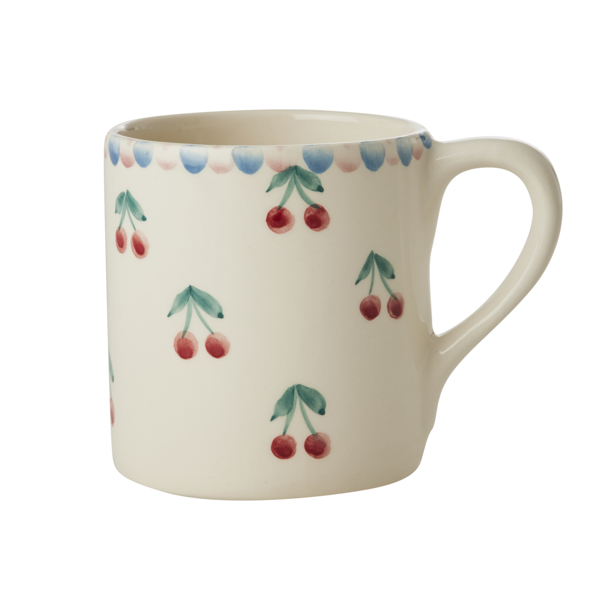 Keramik Becher mit handgemalten Kirschen, creme 