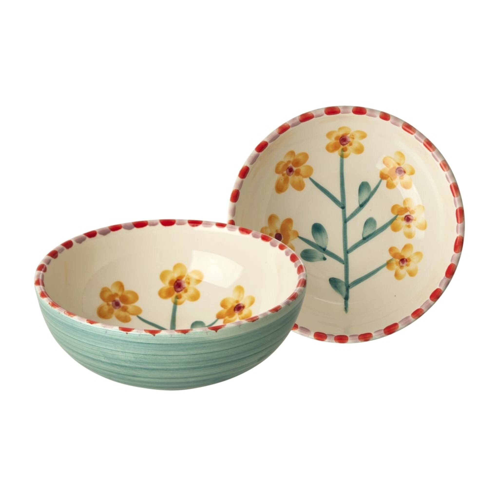 Keramik Schale mit Handgemalter Gelbe Blume, jade 