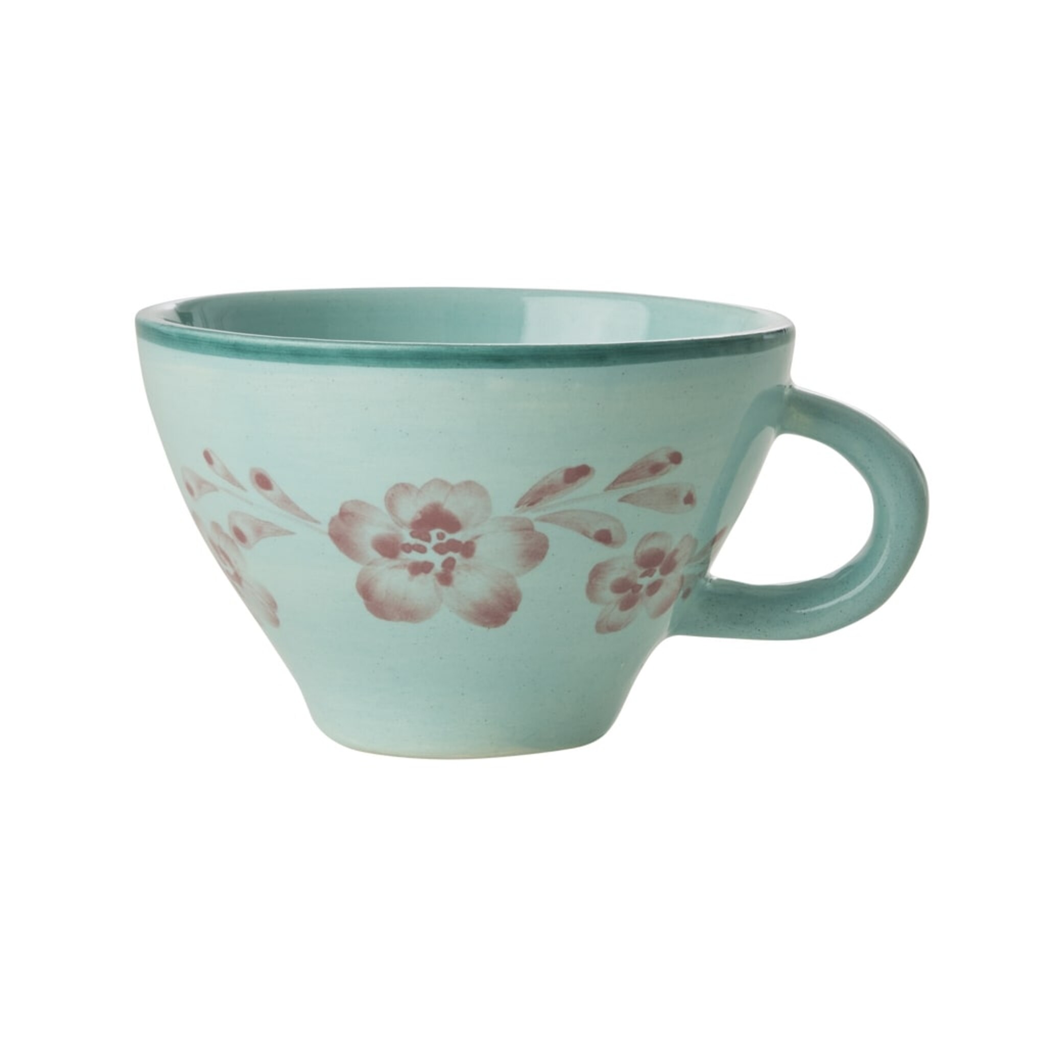 Keramik Teetasse Handbemalt Blume Mint, mint 