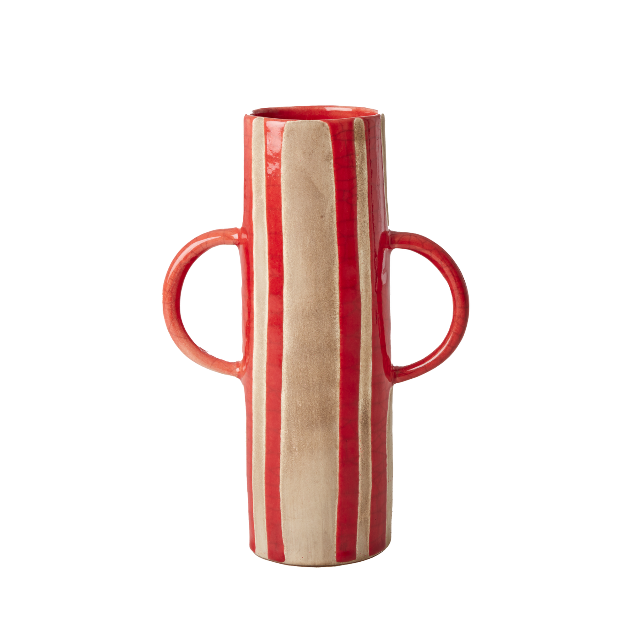 Keramik Vase Rote Streifen, rot 