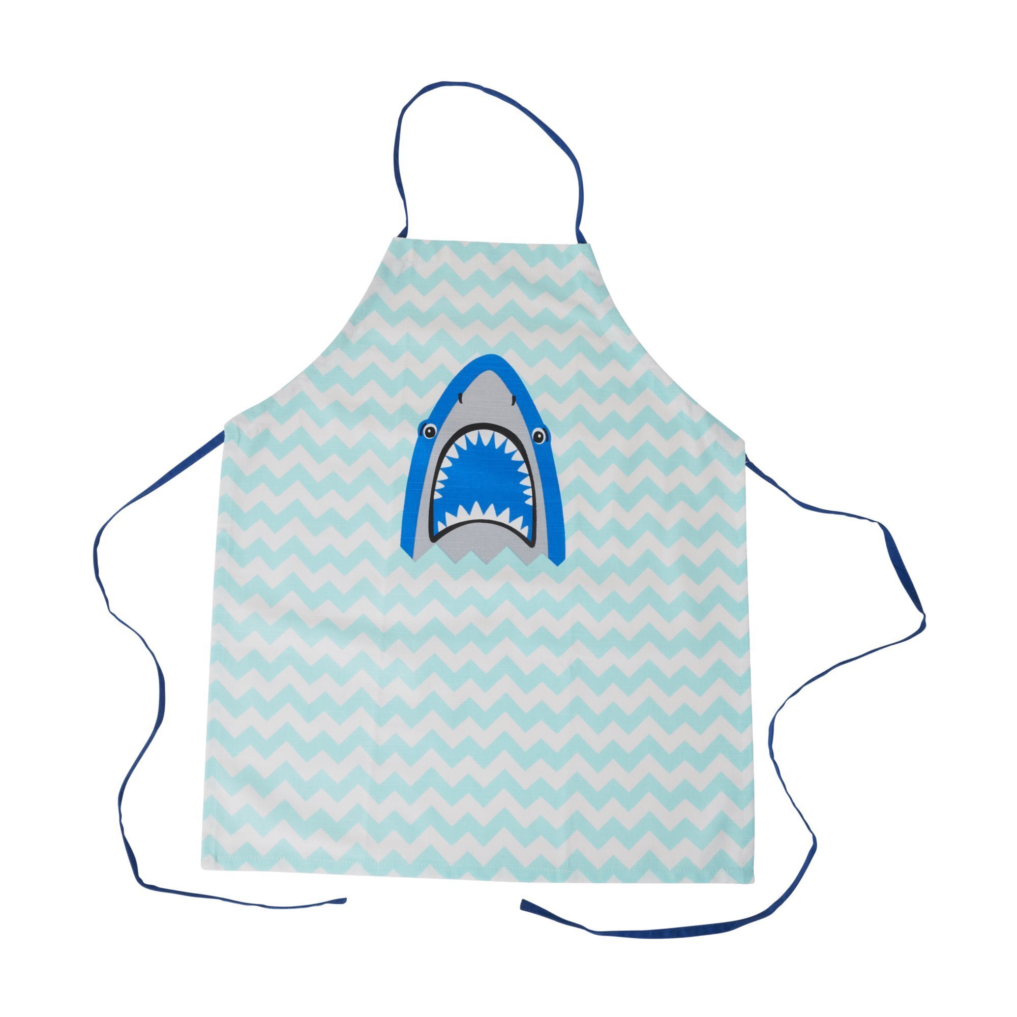 Kinder Schürze Shark Print aus Baumwolle, blau 