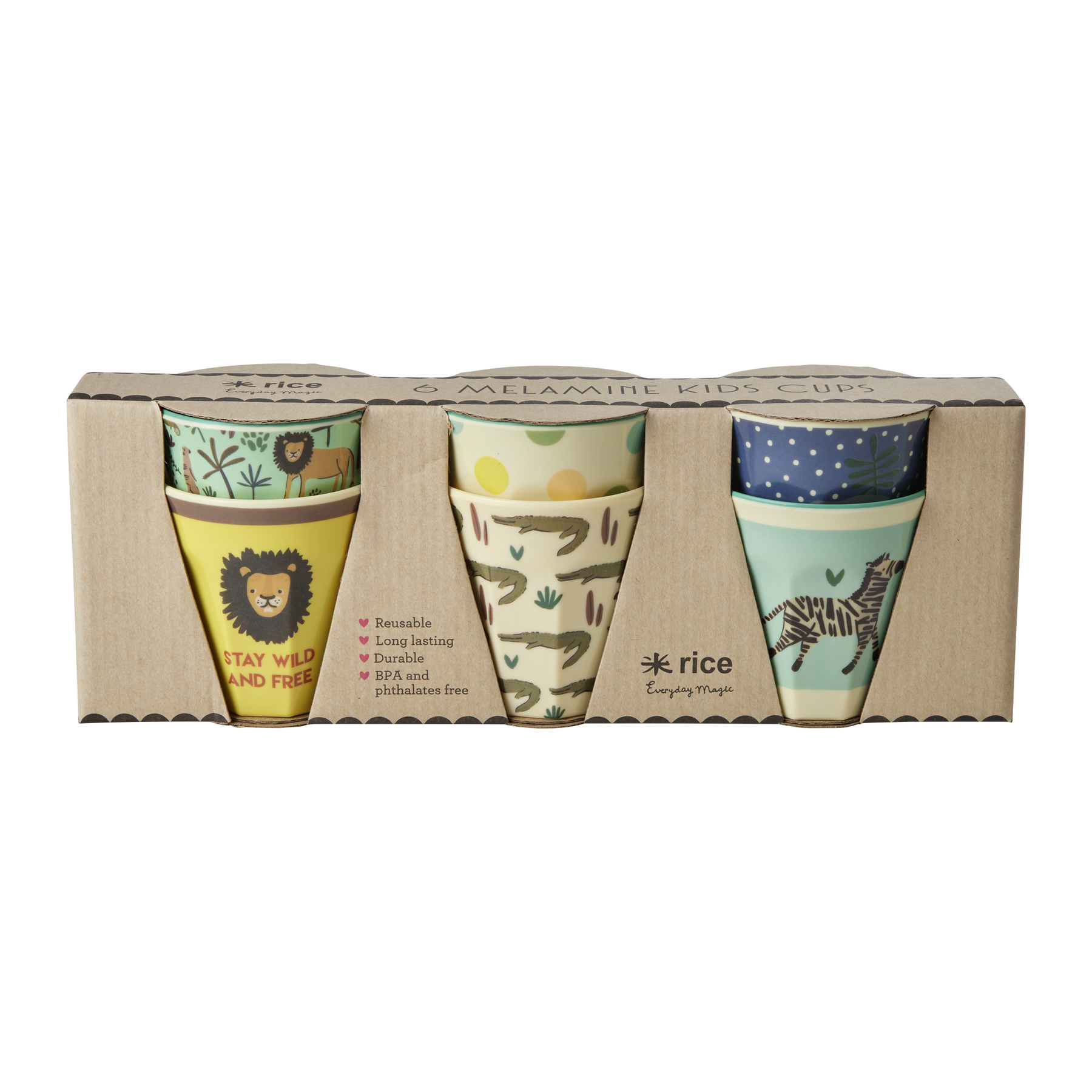 Kleine Melamin Kinder Becher Jungle Animals 6er Pack, blau 