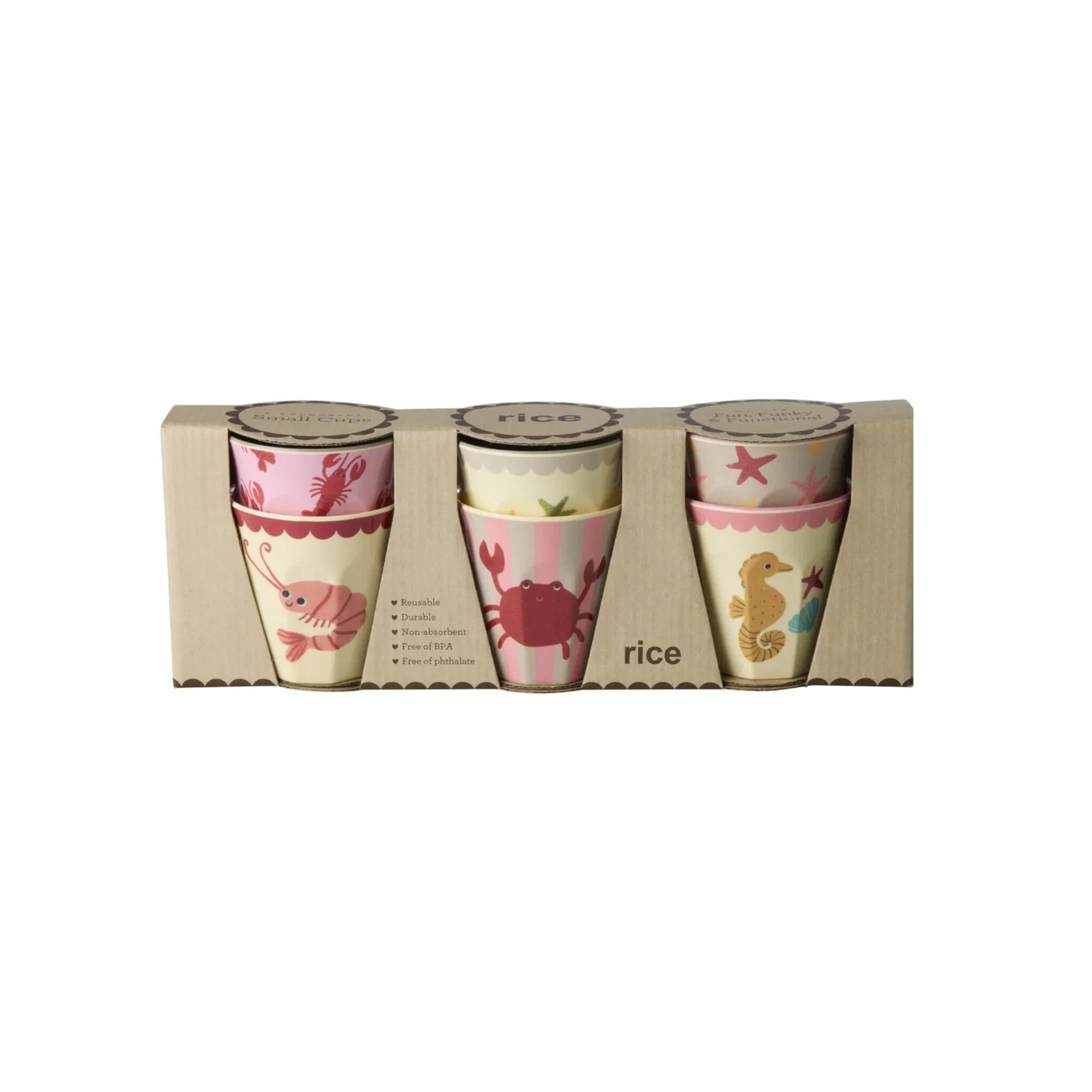 Kleine Melamin Kinder Becher Ocean Print - 6er Pack, koralle 