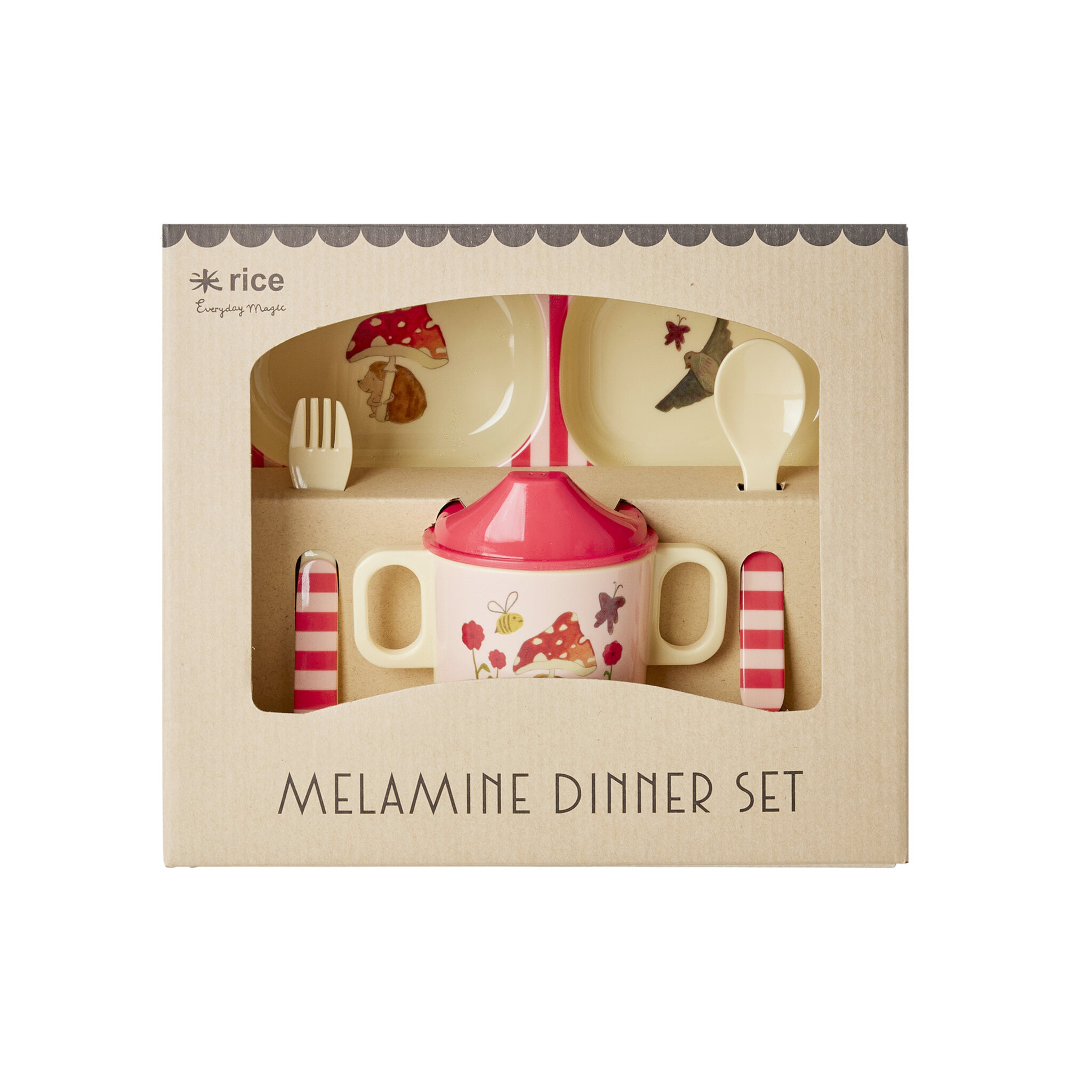 Melamin Baby Geschirr-Set Happy Forest, pink 