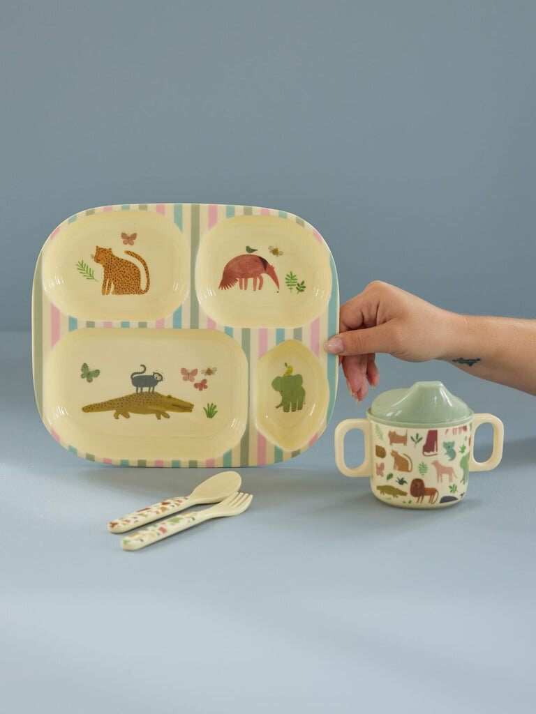 Melamin Baby-Geschirrset Crème Sweet Jungle Print, diverse 