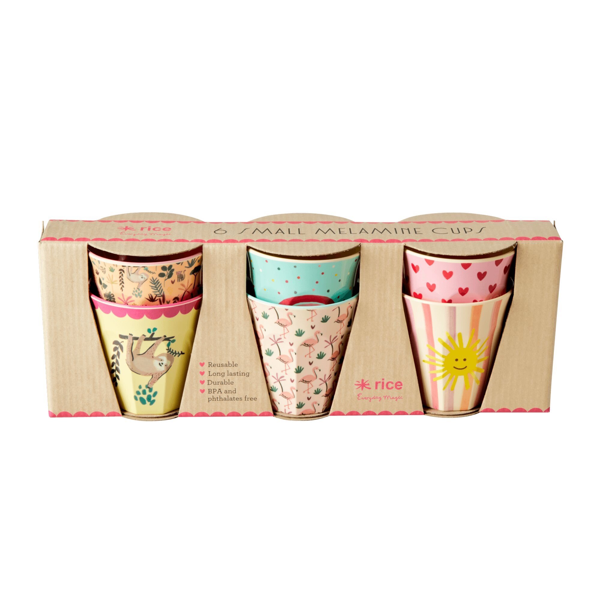 Melamin Becher 6er-Set Funky Prints Pink, diverse Small: L30 x B8 x H11 cm