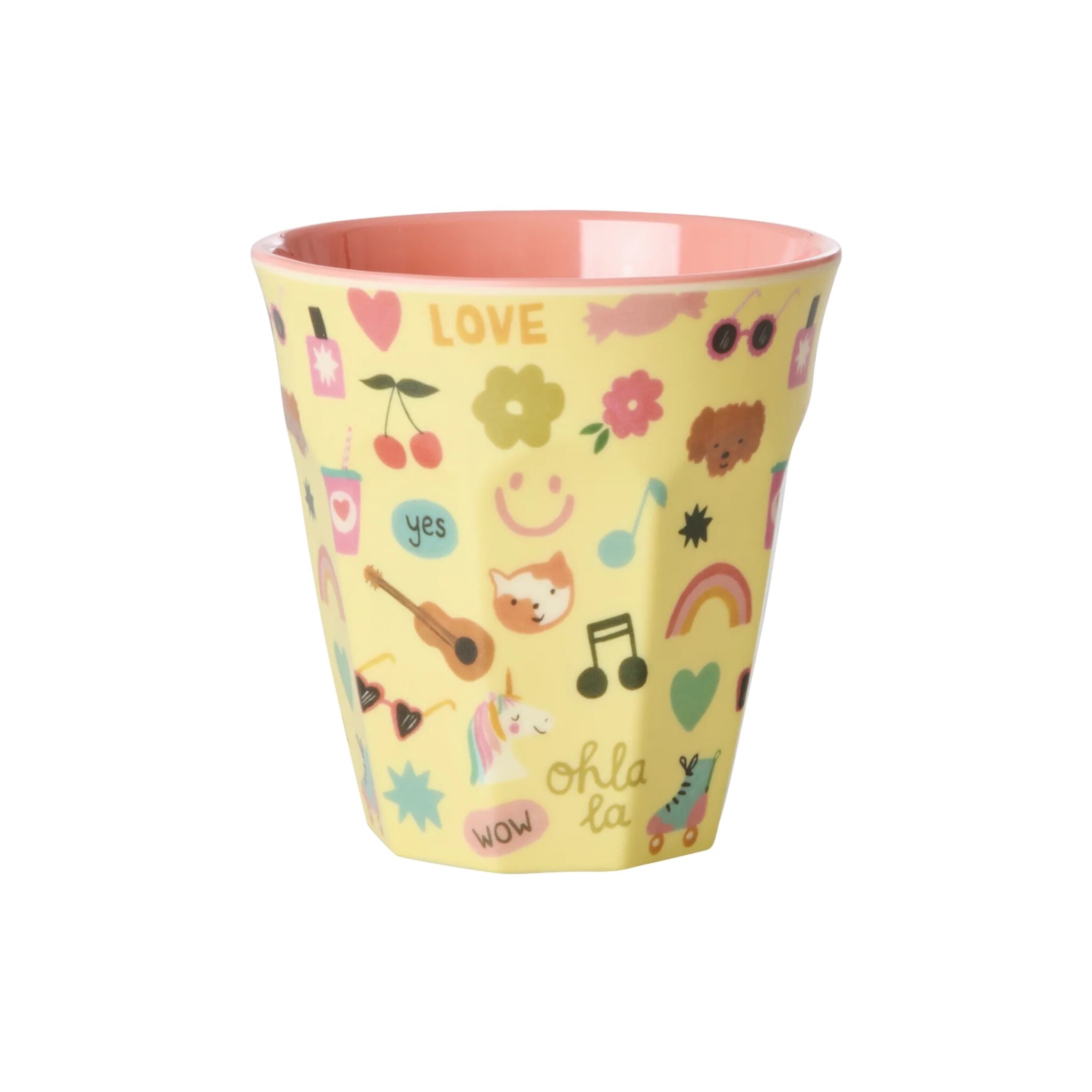 Melamin Becher Medium für Kinder Unicorn Love, gelb 