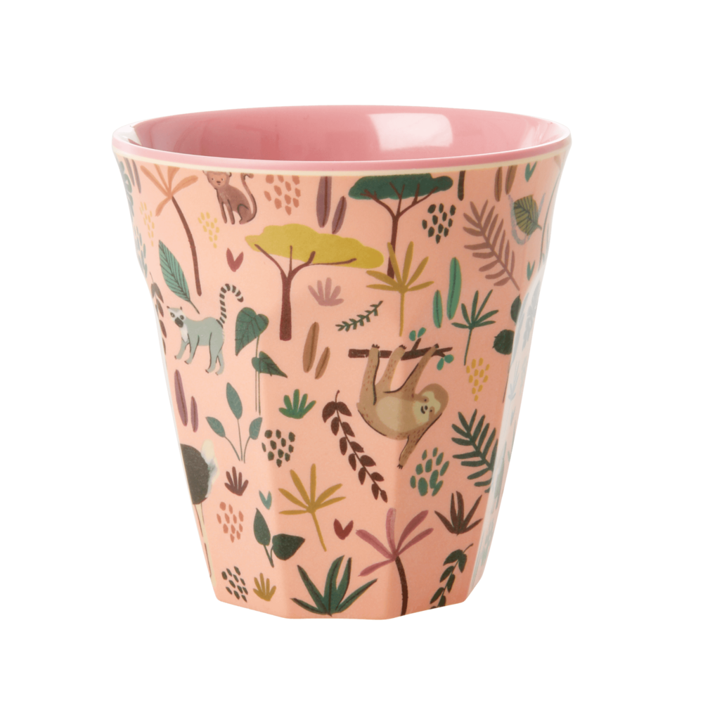 Melamin Kinder Becher Medium Jungle Animals All Over, pink 