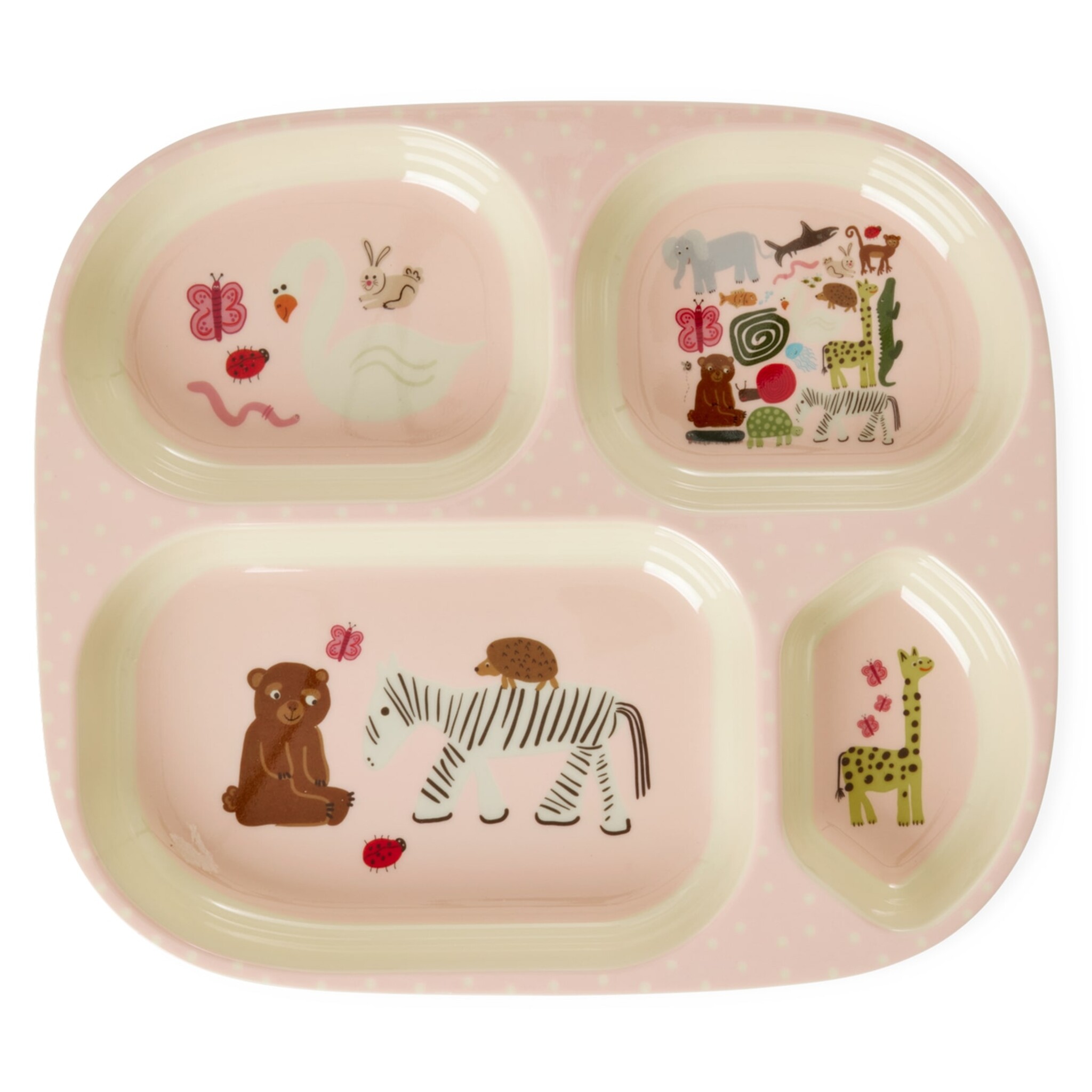 Melamin Kinderteller mit 4 Einteilungen Wildlife Print, pink 